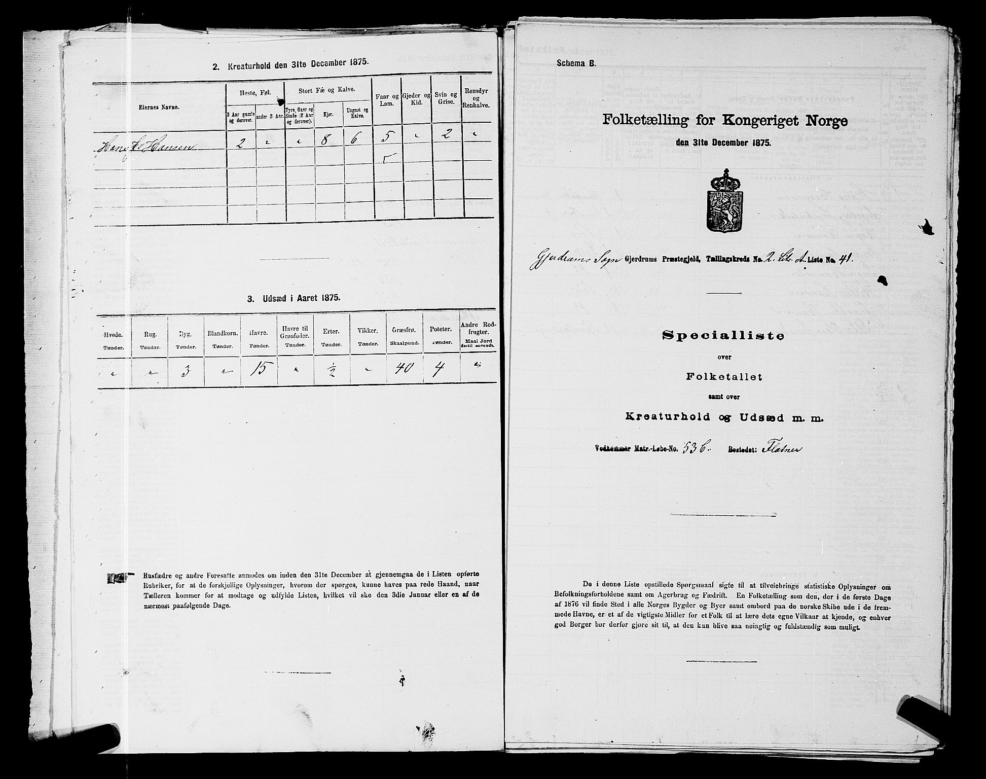 RA, 1875 census for 0234P Gjerdrum, 1875, p. 164