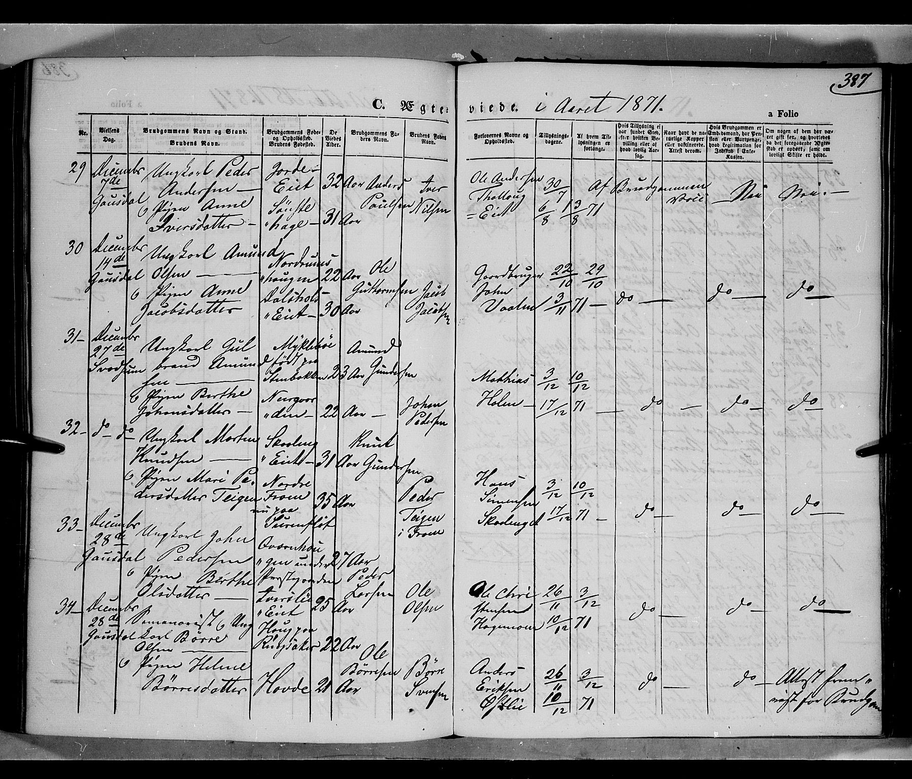 Gausdal prestekontor, SAH/PREST-090/H/Ha/Haa/L0009: Parish register (official) no. 9, 1862-1873, p. 387