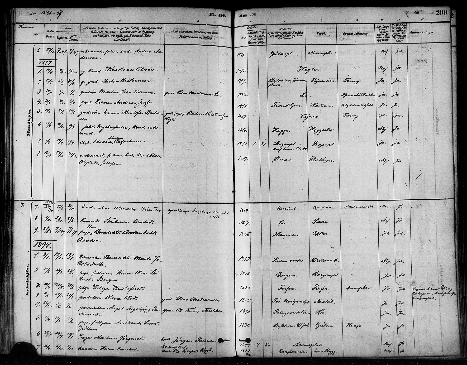 Ministerialprotokoller, klokkerbøker og fødselsregistre - Nord-Trøndelag, SAT/A-1458/746/L0449: Parish register (official) no. 746A07 /2, 1878-1899, p. 290