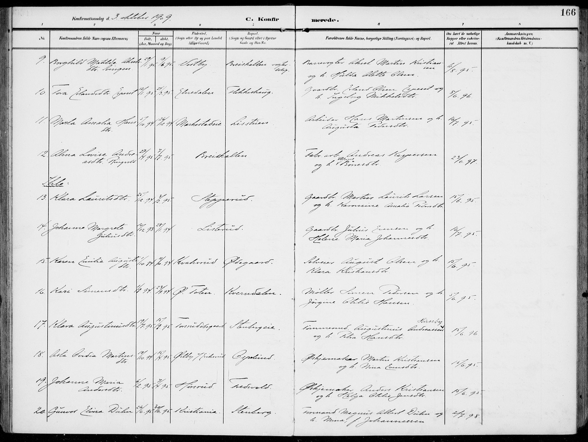 Vestre Toten prestekontor, AV/SAH-PREST-108/H/Ha/Haa/L0014: Parish register (official) no. 14, 1907-1920, p. 166