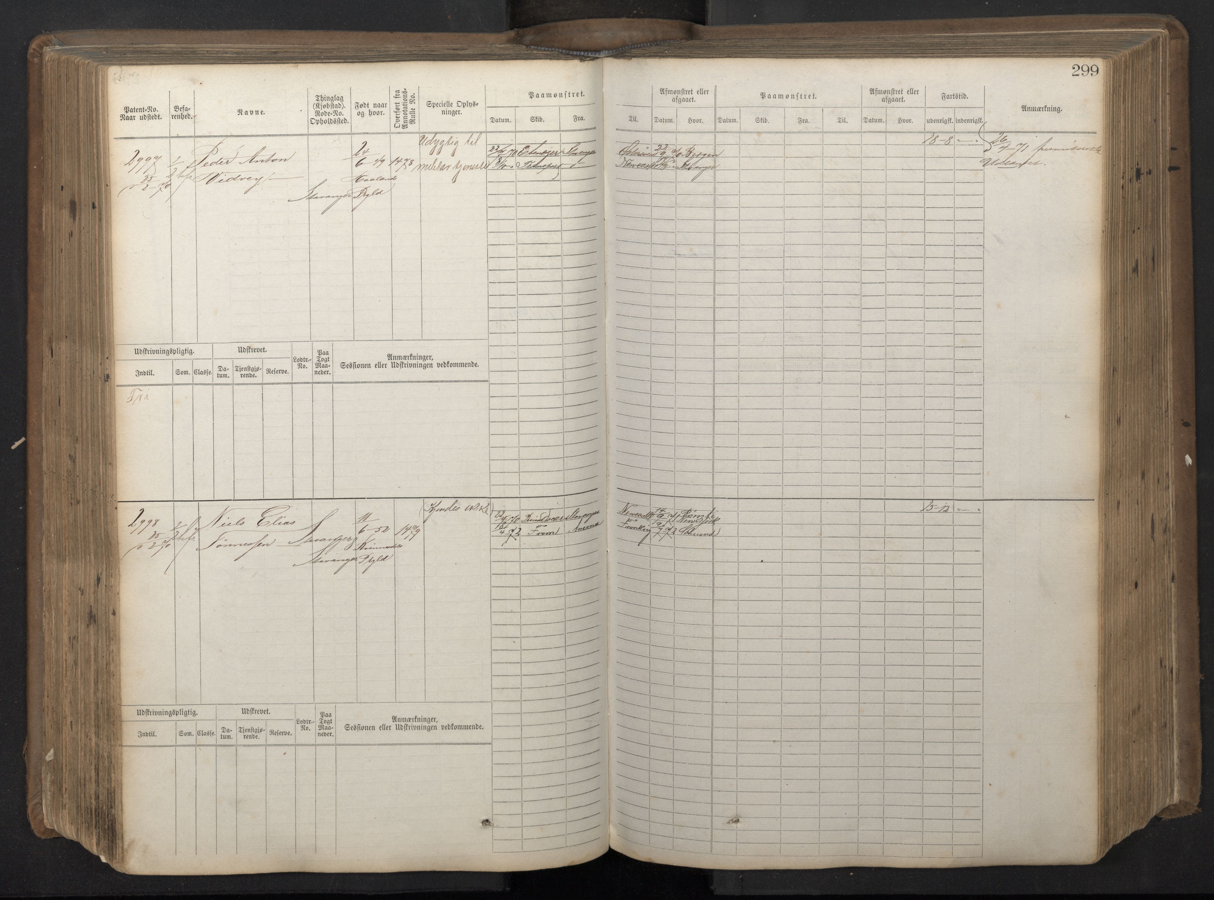 Stavanger sjømannskontor, AV/SAST-A-102006/F/Fb/Fbb/L0018: Sjøfartshovedrulle patnentnr. 2402-3602 (dublett), 1869, p. 303