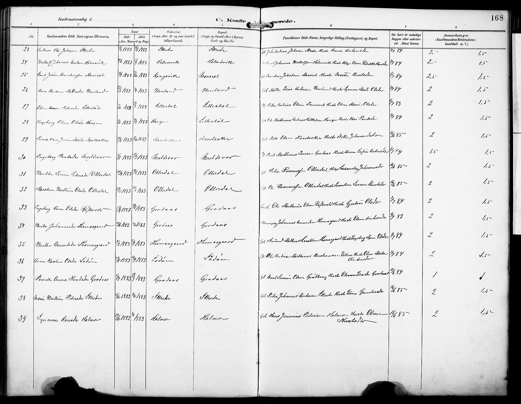 Hornindal sokneprestembete, AV/SAB-A-82401/H/Hab: Parish register (copy) no. A 2, 1894-1927, p. 168