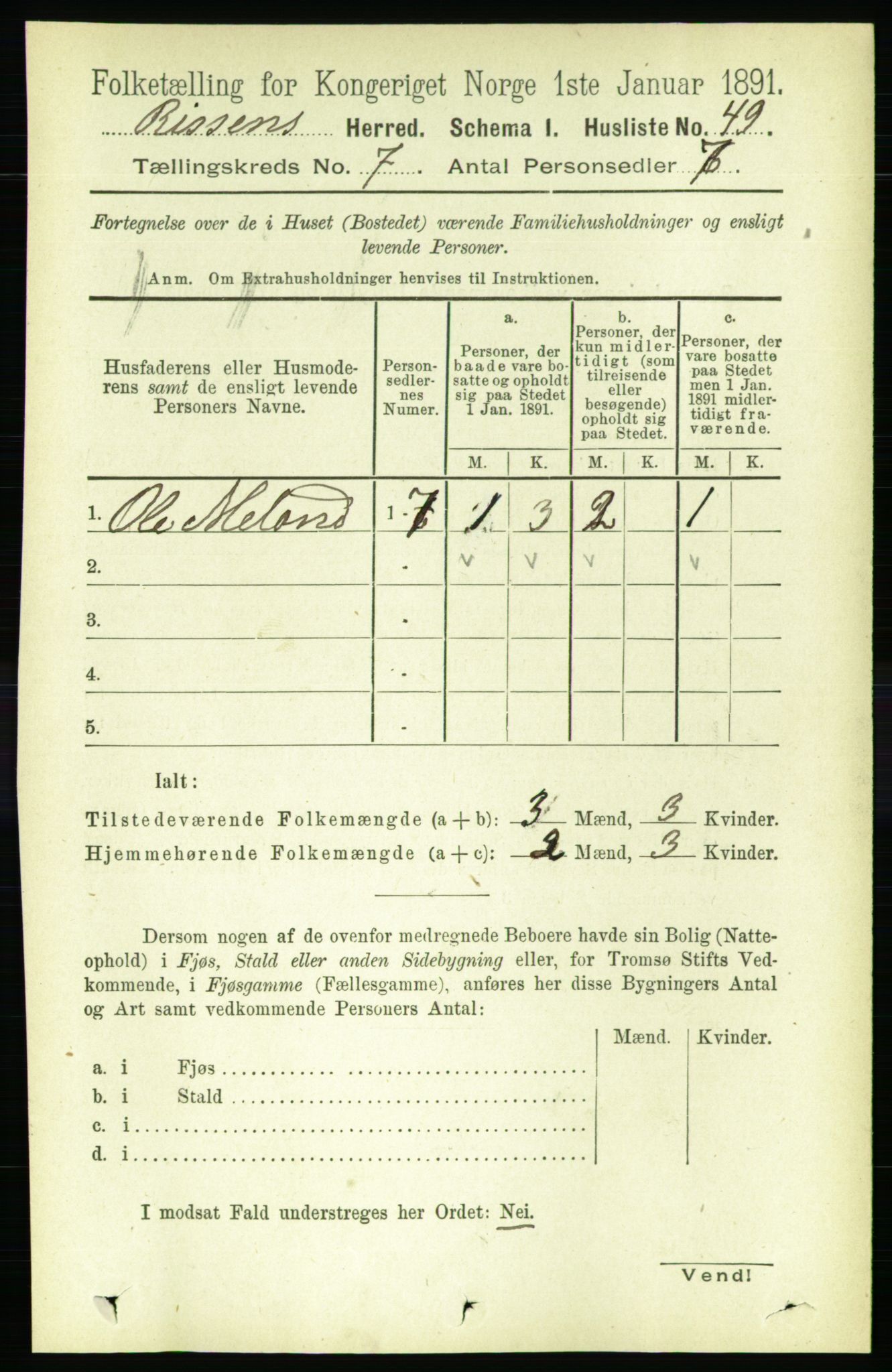 RA, 1891 census for 1624 Rissa, 1891, p. 3945
