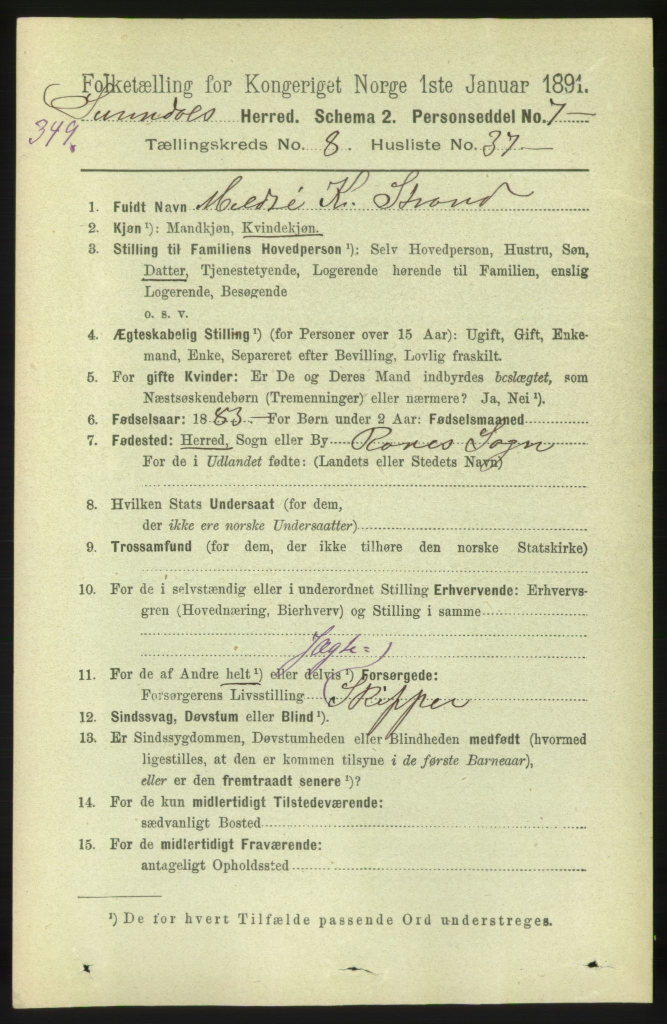 RA, 1891 census for 1566 Surnadal, 1891, p. 2311