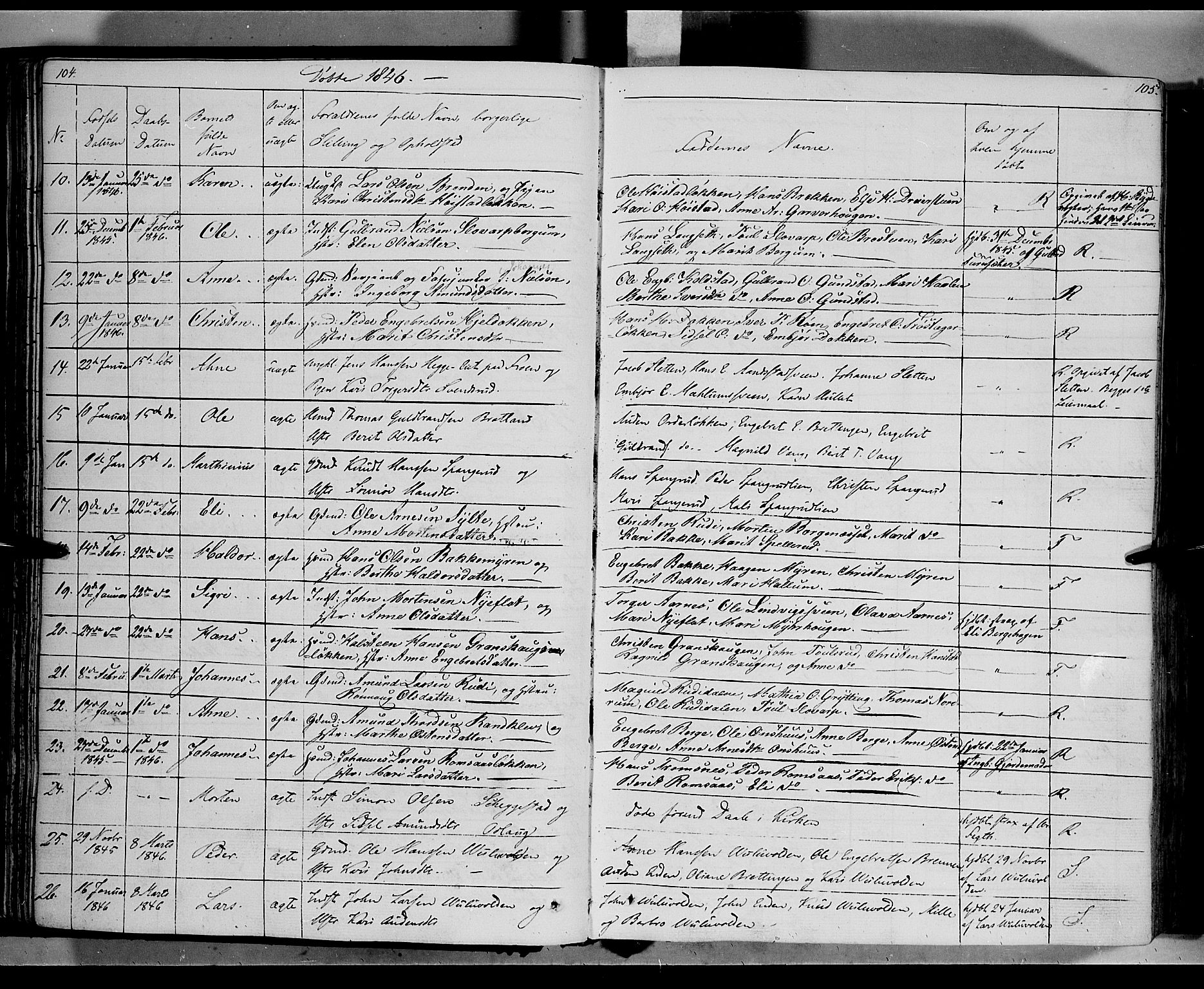 Ringebu prestekontor, SAH/PREST-082/H/Ha/Haa/L0005: Parish register (official) no. 5, 1839-1848, p. 104-105