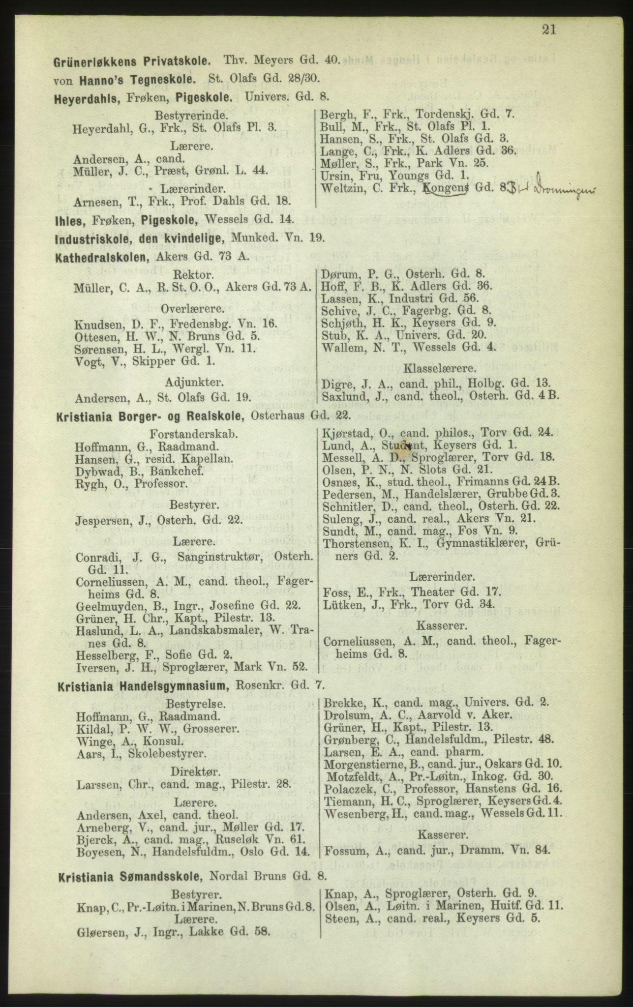 Kristiania/Oslo adressebok, PUBL/-, 1882, p. 21