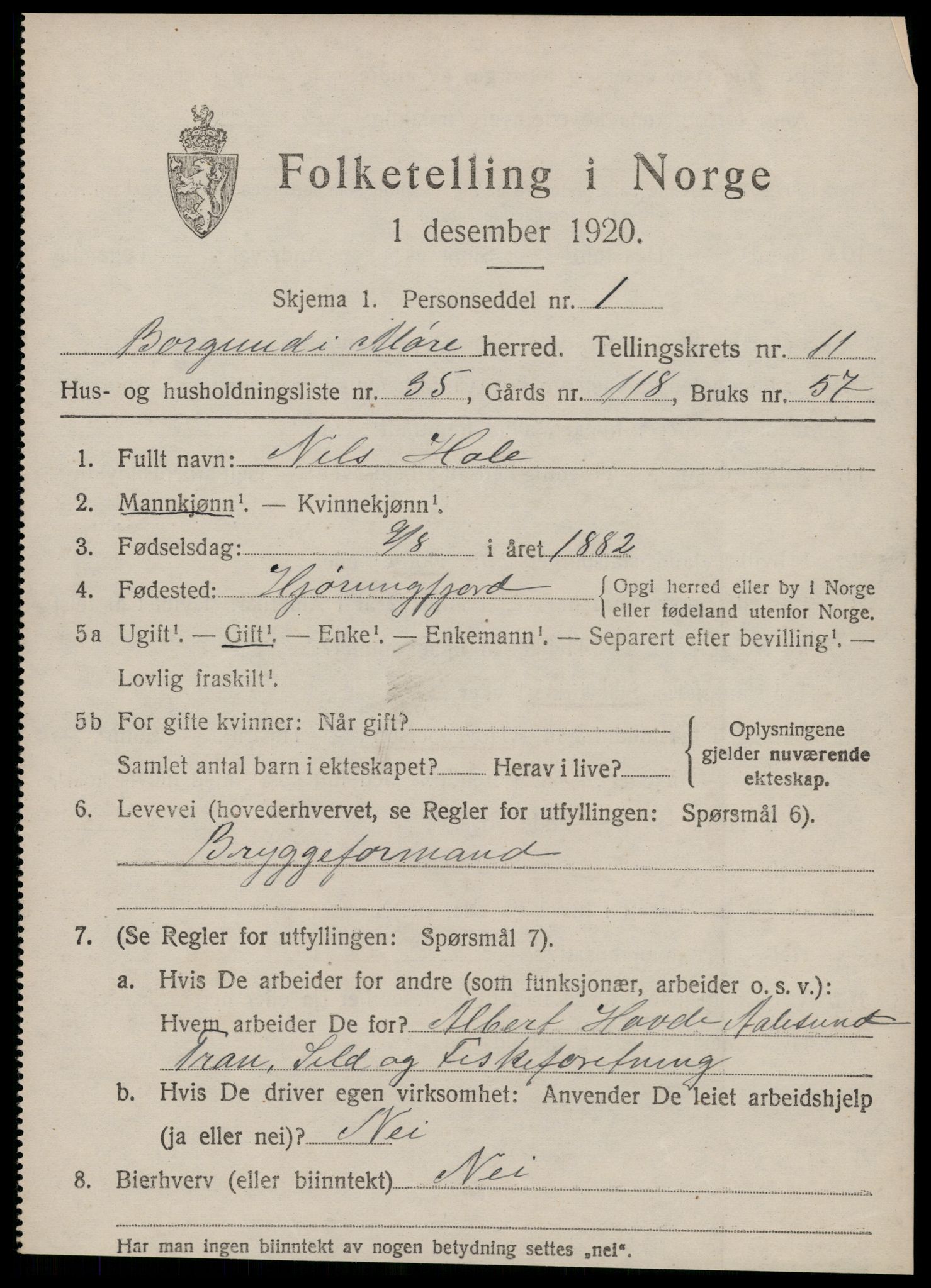SAT, 1920 census for Borgund, 1920, p. 10316