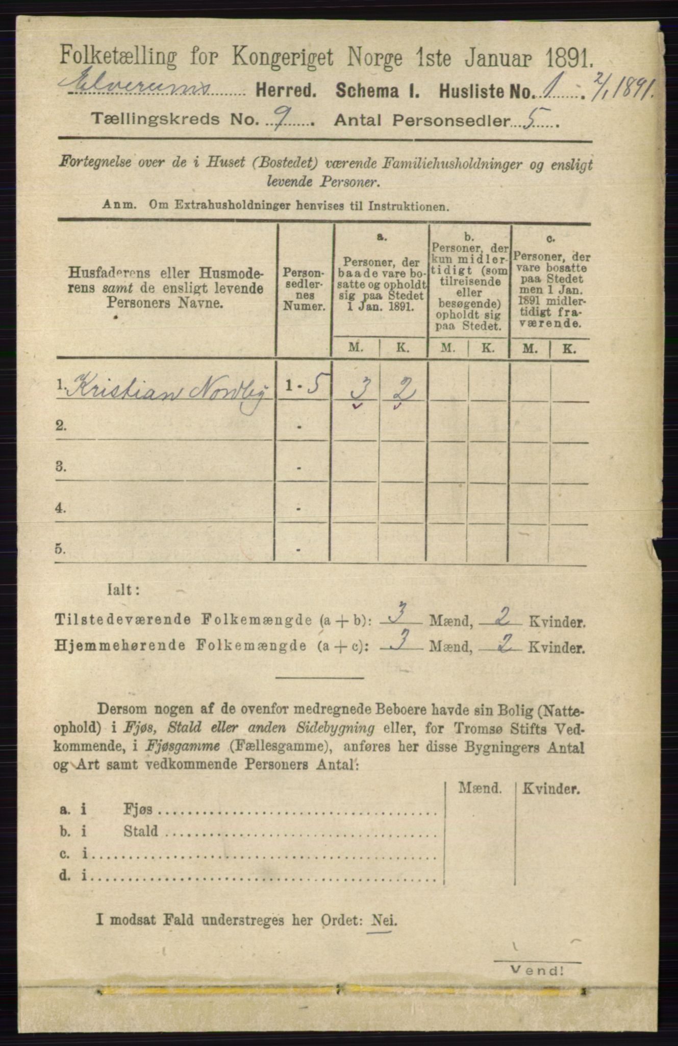 RA, 1891 census for 0427 Elverum, 1891, p. 7603