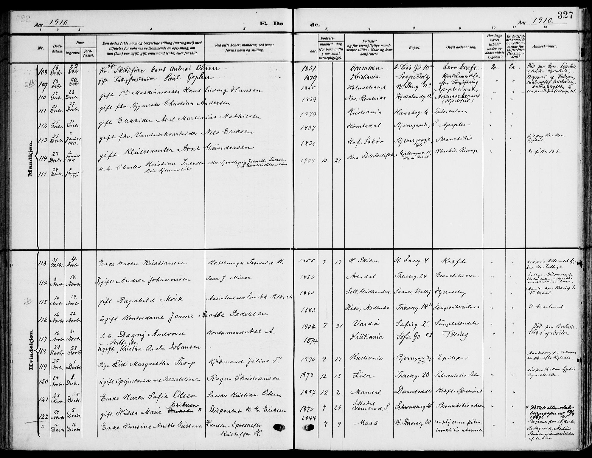 Gamle Aker prestekontor Kirkebøker, AV/SAO-A-10617a/F/L0014: Parish register (official) no. 14, 1909-1924, p. 327