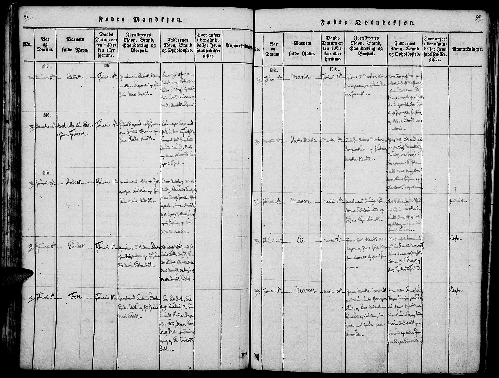 Vinger prestekontor, SAH/PREST-024/H/Ha/Haa/L0006: Parish register (official) no. 6, 1814-1825, p. 91-92
