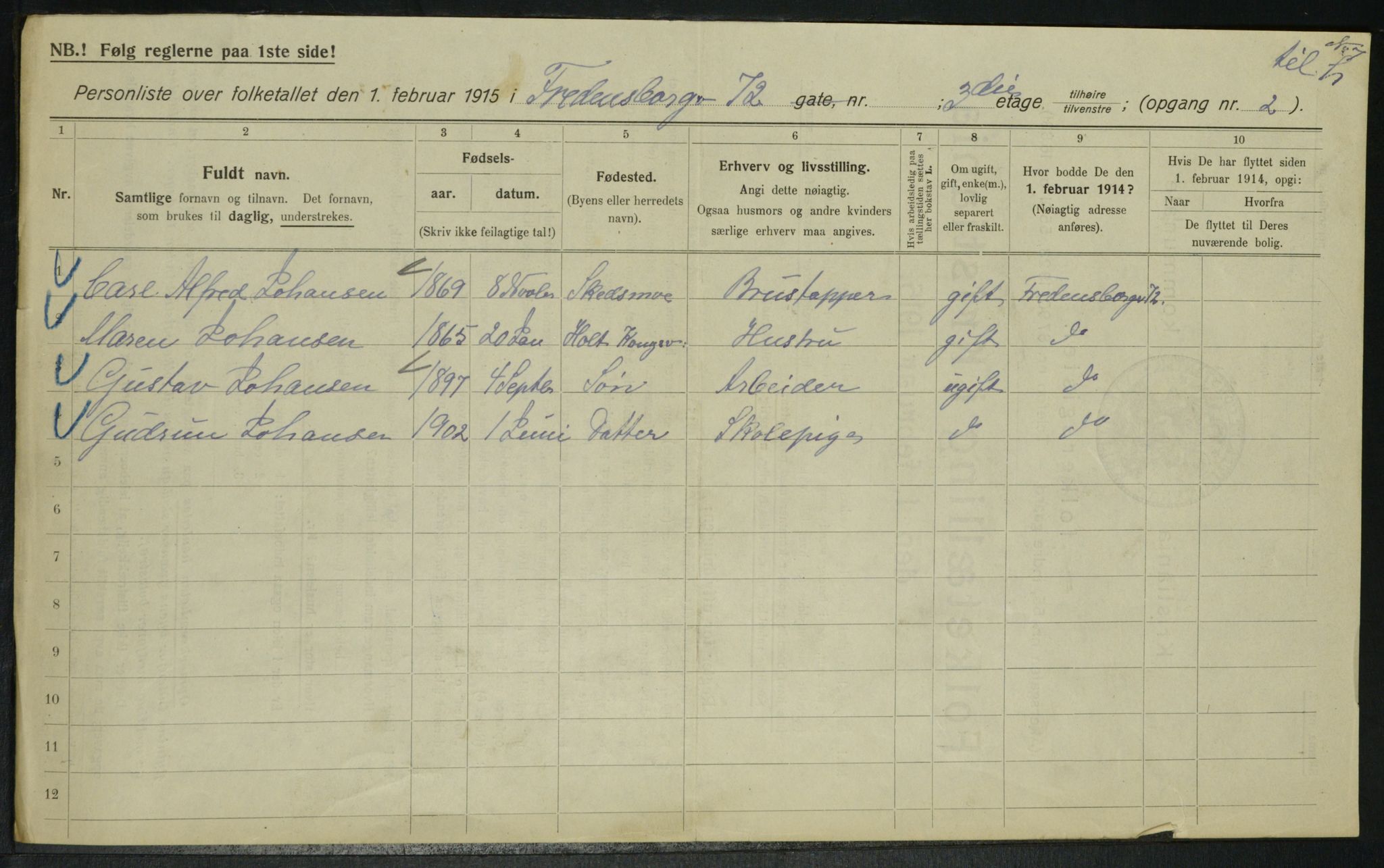 OBA, Municipal Census 1915 for Kristiania, 1915, p. 26026