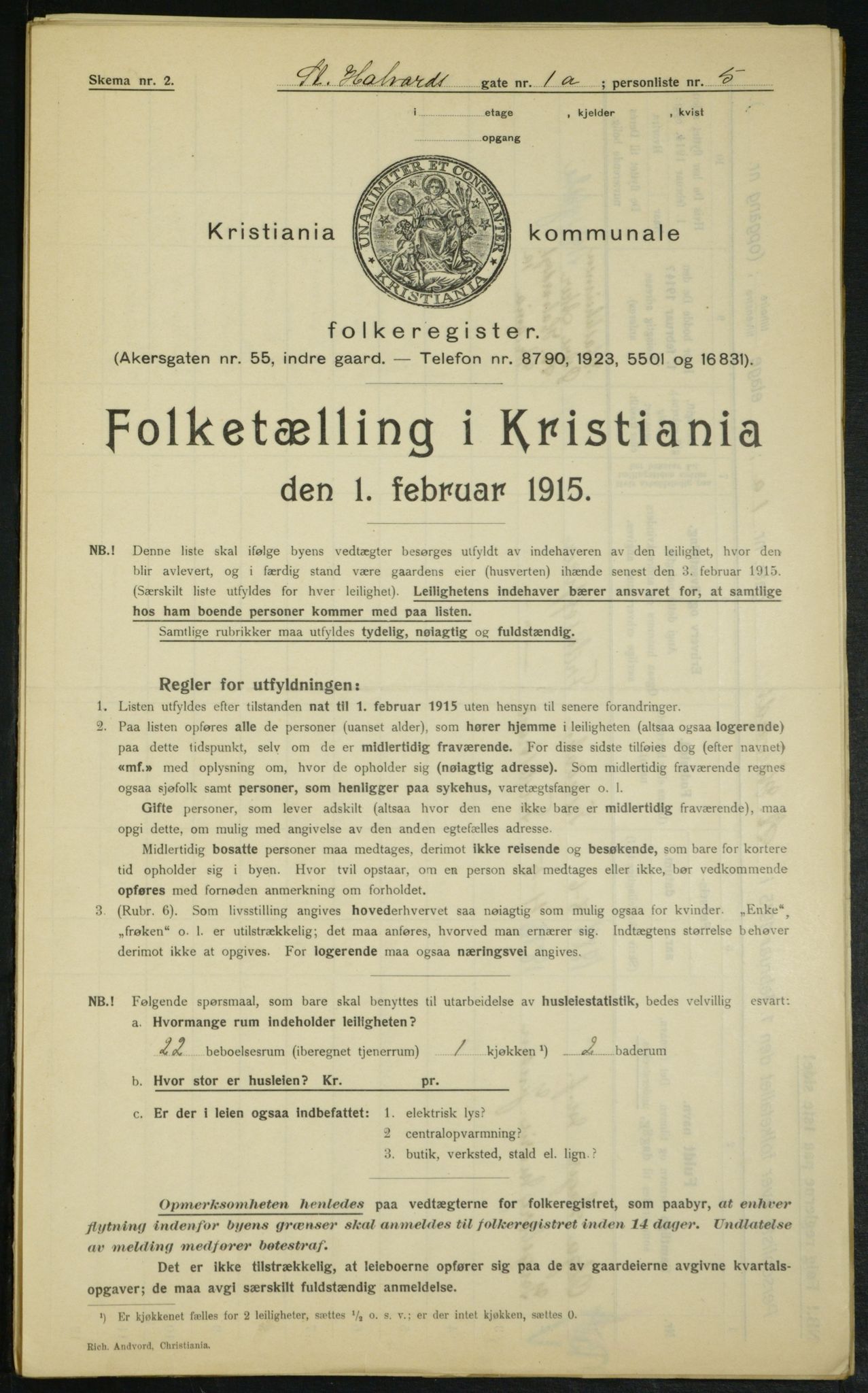 OBA, Municipal Census 1915 for Kristiania, 1915, p. 87047