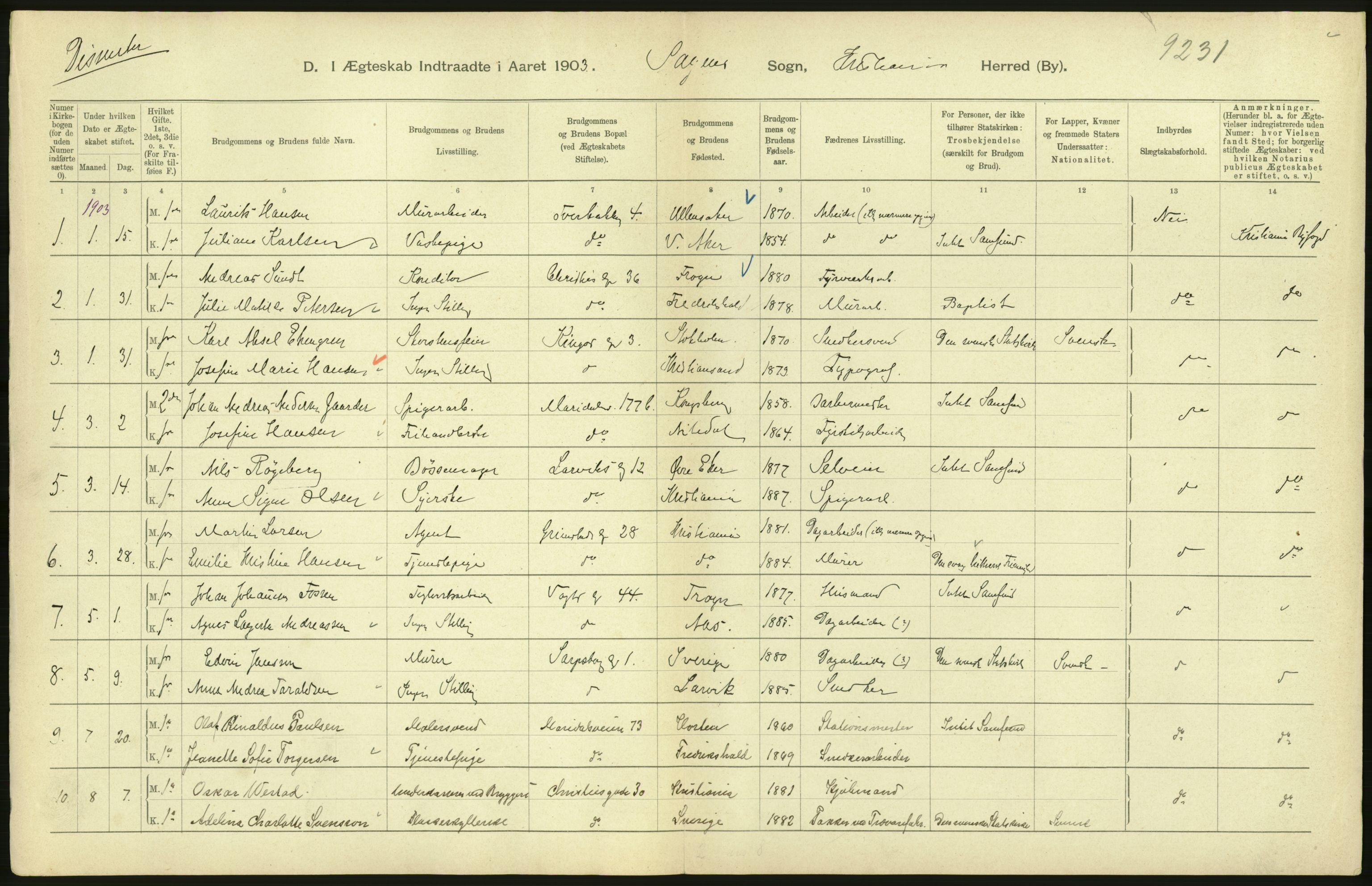 Statistisk sentralbyrå, Sosiodemografiske emner, Befolkning, AV/RA-S-2228/D/Df/Dfa/Dfaa/L0004: Kristiania: Gifte, døde, 1903, p. 586