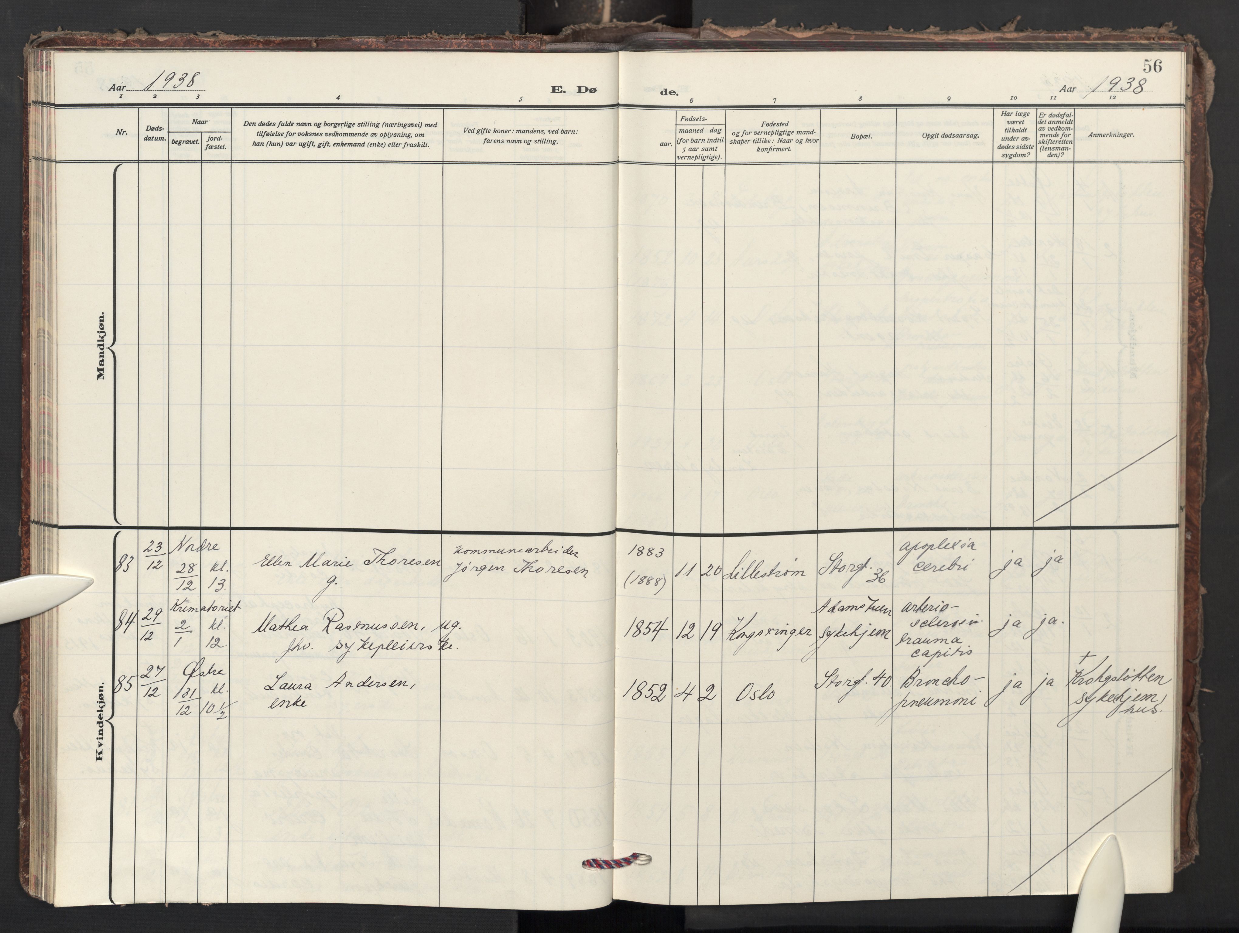 Krohgstøtten sykehusprest Kirkebøker, AV/SAO-A-10854/F/Fa/L0006: Parish register (official) no. 6, 1935-1951, p. 56