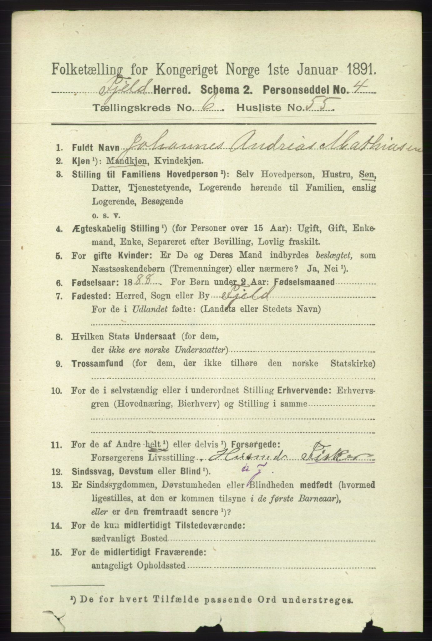 RA, 1891 census for 1246 Fjell, 1891, p. 3338