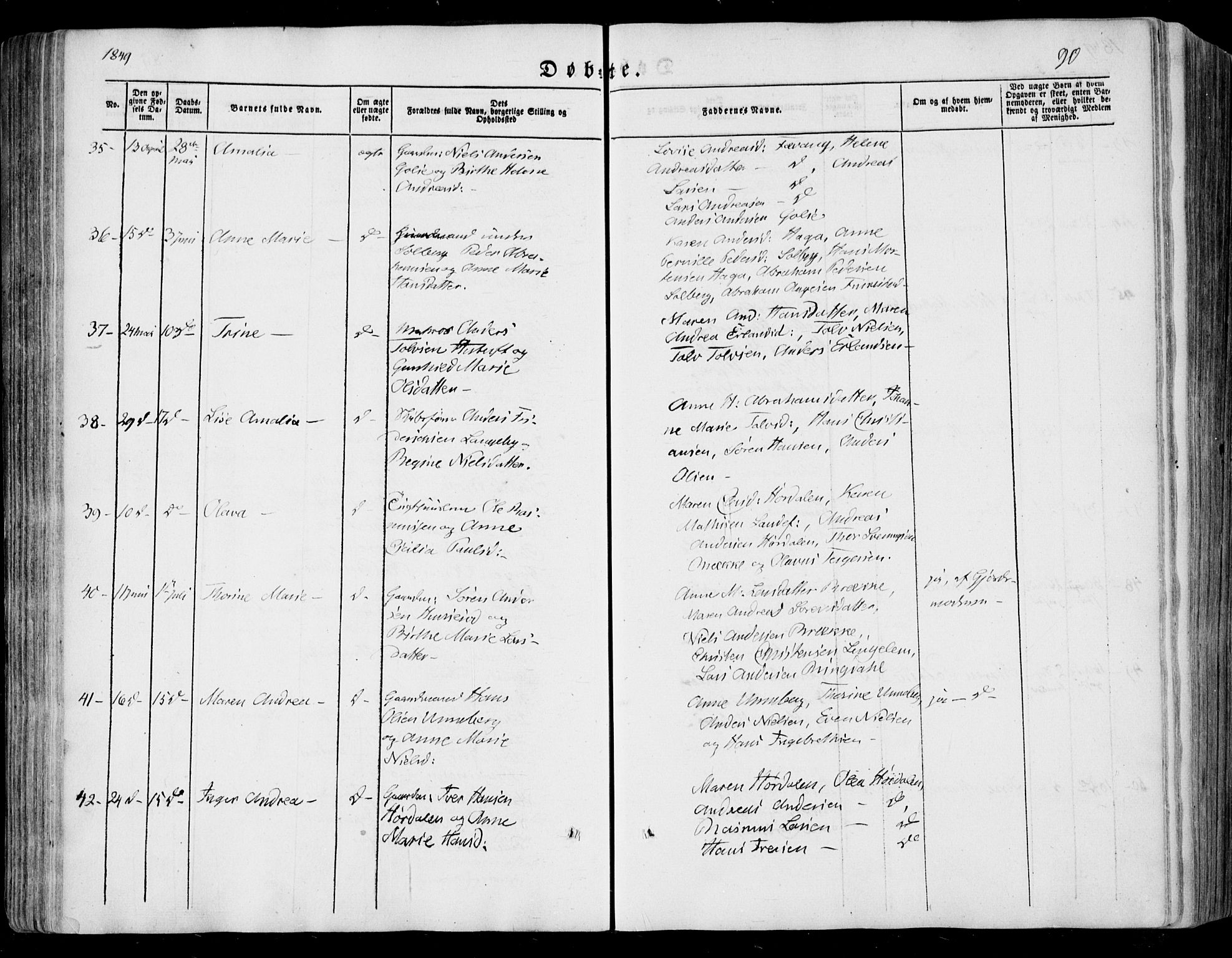 Sandar kirkebøker, SAKO/A-243/F/Fa/L0006: Parish register (official) no. 6, 1847-1860, p. 90