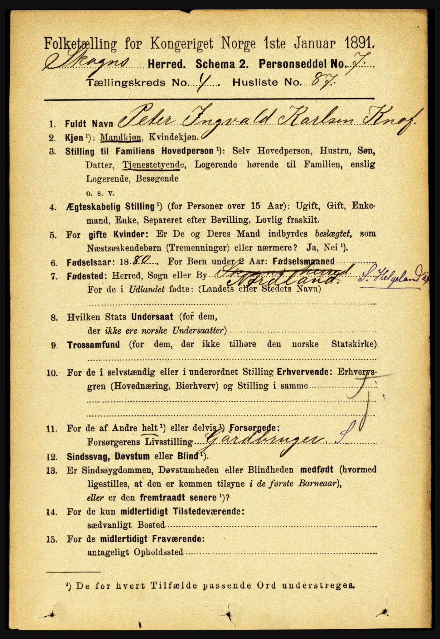 RA, 1891 census for 1719 Skogn, 1891, p. 2831