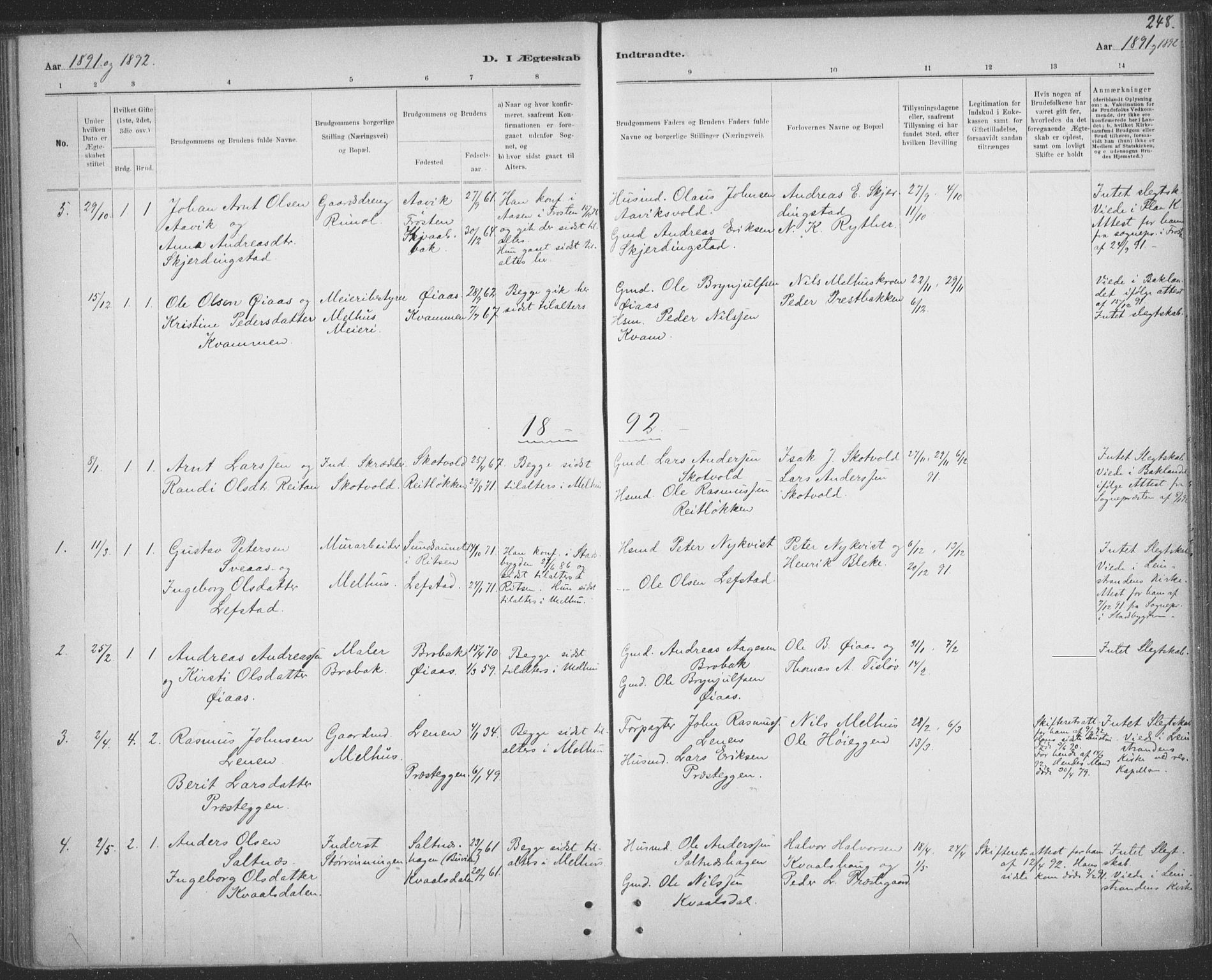 Ministerialprotokoller, klokkerbøker og fødselsregistre - Sør-Trøndelag, SAT/A-1456/691/L1085: Parish register (official) no. 691A17, 1887-1908, p. 248