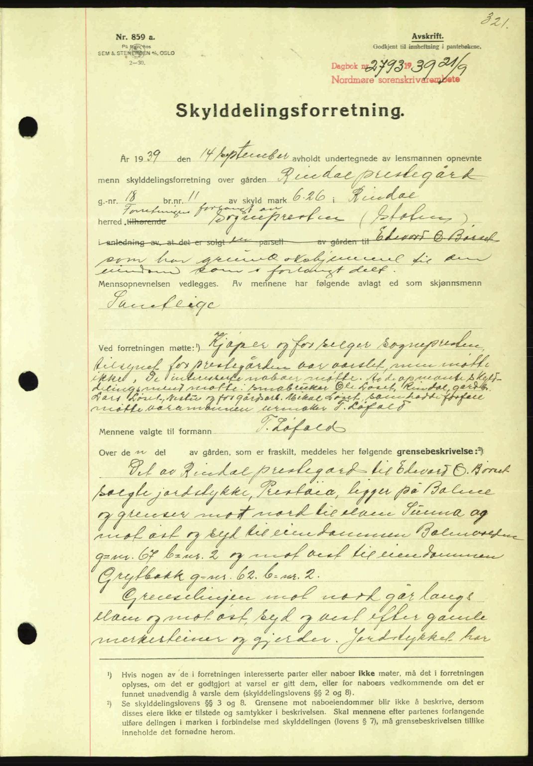 Nordmøre sorenskriveri, AV/SAT-A-4132/1/2/2Ca: Mortgage book no. A87, 1939-1940, Diary no: : 2793/1939
