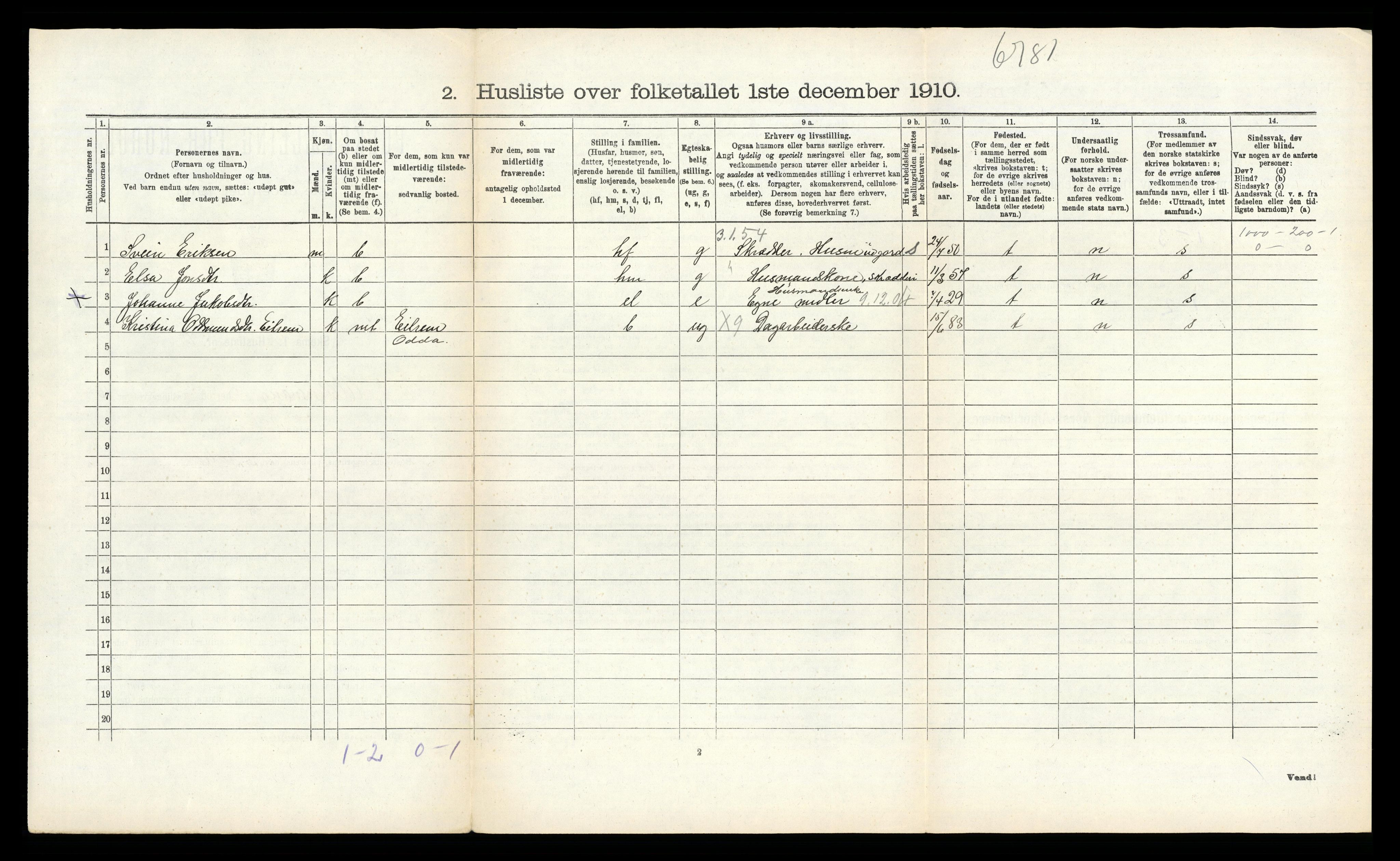 RA, 1910 census for Ullensvang, 1910, p. 1956