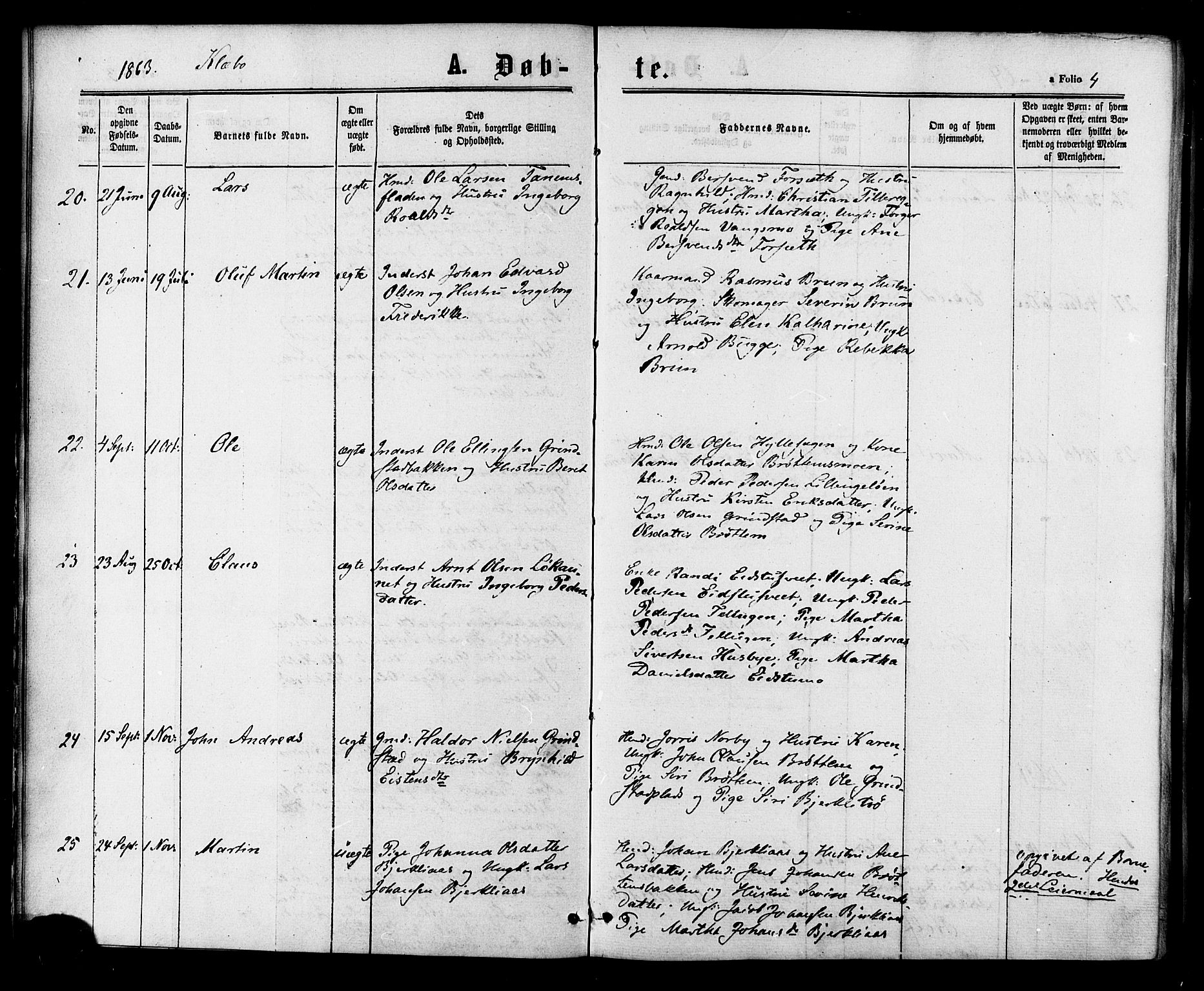 Ministerialprotokoller, klokkerbøker og fødselsregistre - Sør-Trøndelag, SAT/A-1456/618/L0442: Parish register (official) no. 618A06 /1, 1863-1879, p. 4