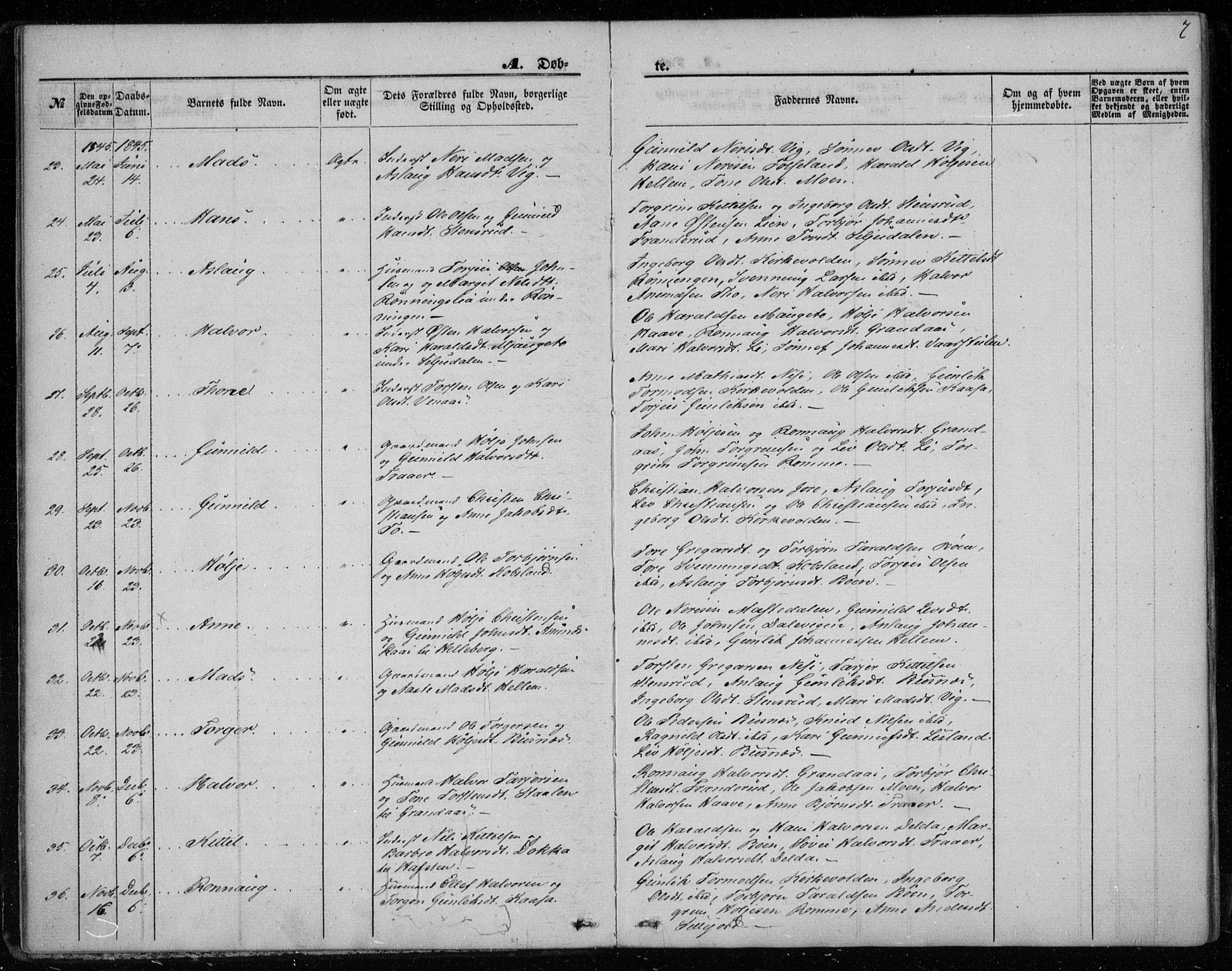 Gransherad kirkebøker, SAKO/A-267/F/Fa/L0002: Parish register (official) no. I 2, 1844-1859, p. 7