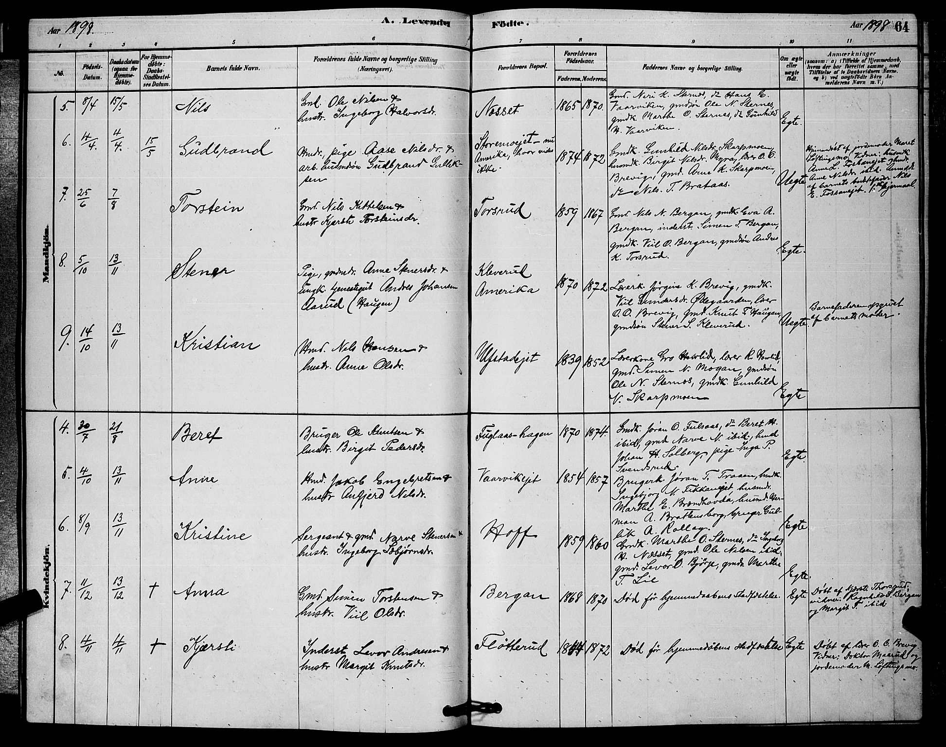 Rollag kirkebøker, AV/SAKO-A-240/G/Ga/L0004: Parish register (copy) no. I 4, 1878-1903, p. 64