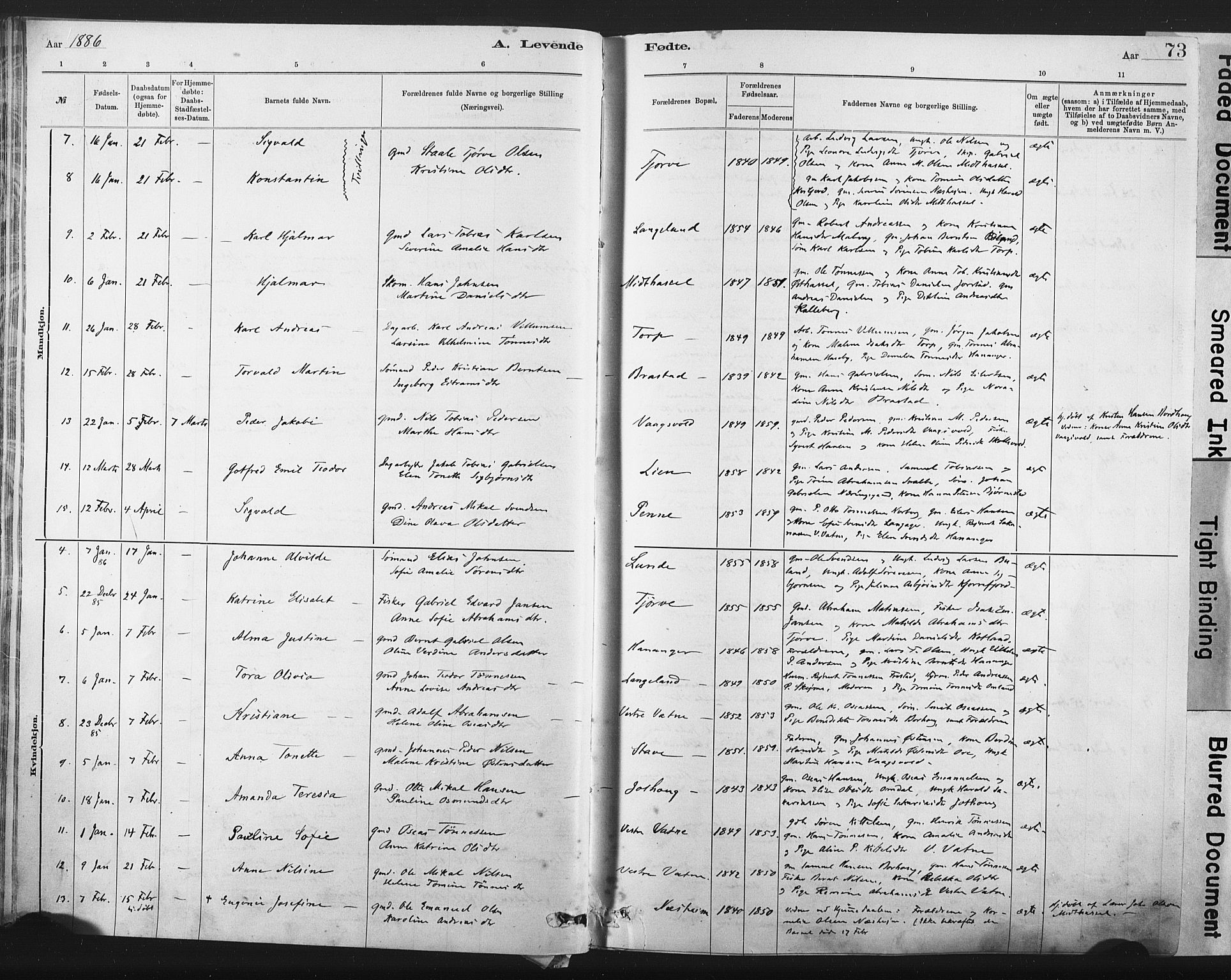 Lista sokneprestkontor, AV/SAK-1111-0027/F/Fa/L0012: Parish register (official) no. A 12, 1879-1903, p. 73