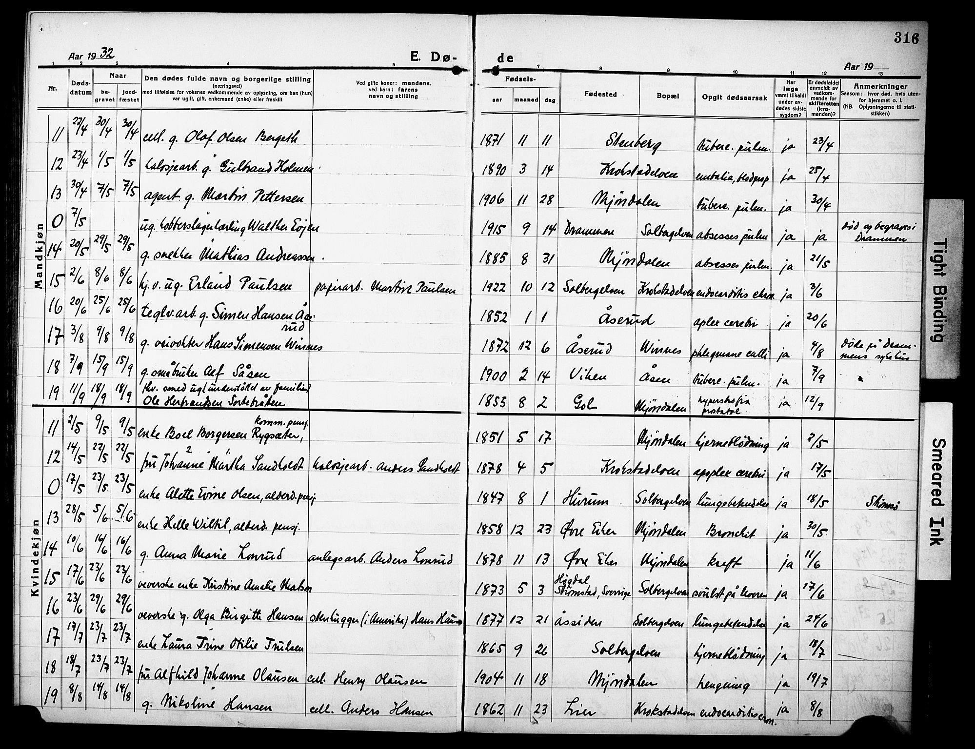 Nedre Eiker kirkebøker, SAKO/A-612/G/Ga/L0006: Parish register (copy) no. 6, 1922-1933, p. 316