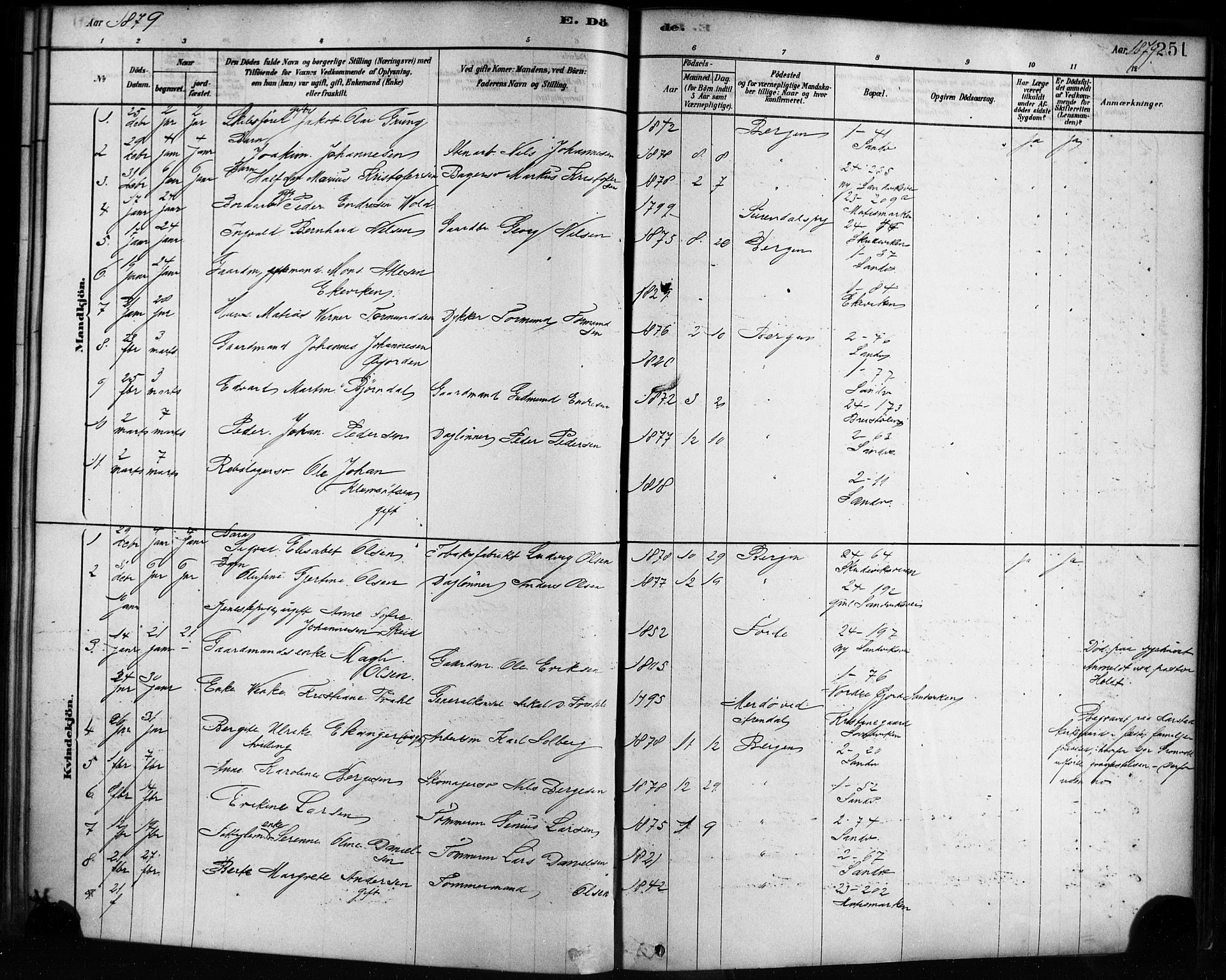 Sandviken Sokneprestembete, SAB/A-77601/H/Ha/L0002: Parish register (official) no. A 2, 1878-1896, p. 251