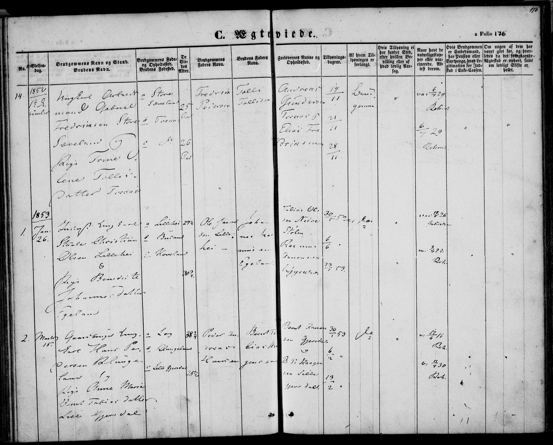 Herad sokneprestkontor, AV/SAK-1111-0018/F/Fa/Faa/L0004: Parish register (official) no. A 4, 1844-1853, p. 176