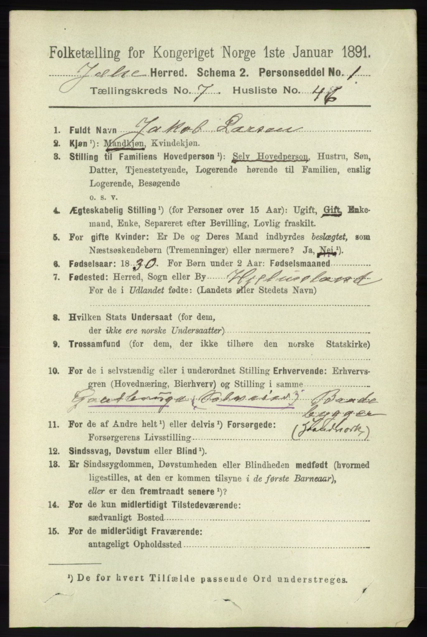 RA, 1891 census for 1138 Jelsa, 1891, p. 1748