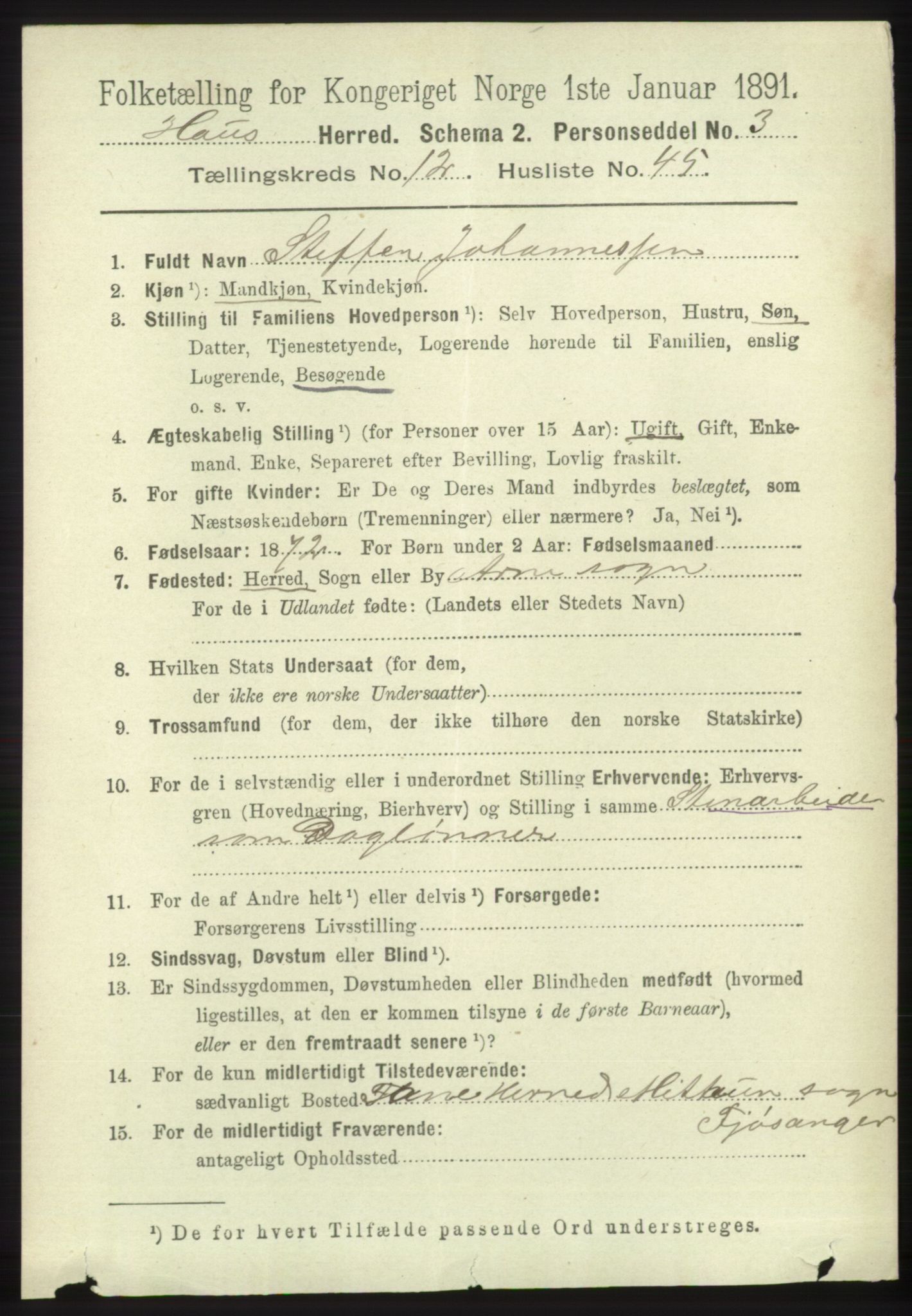 RA, 1891 census for 1250 Haus, 1891, p. 5518