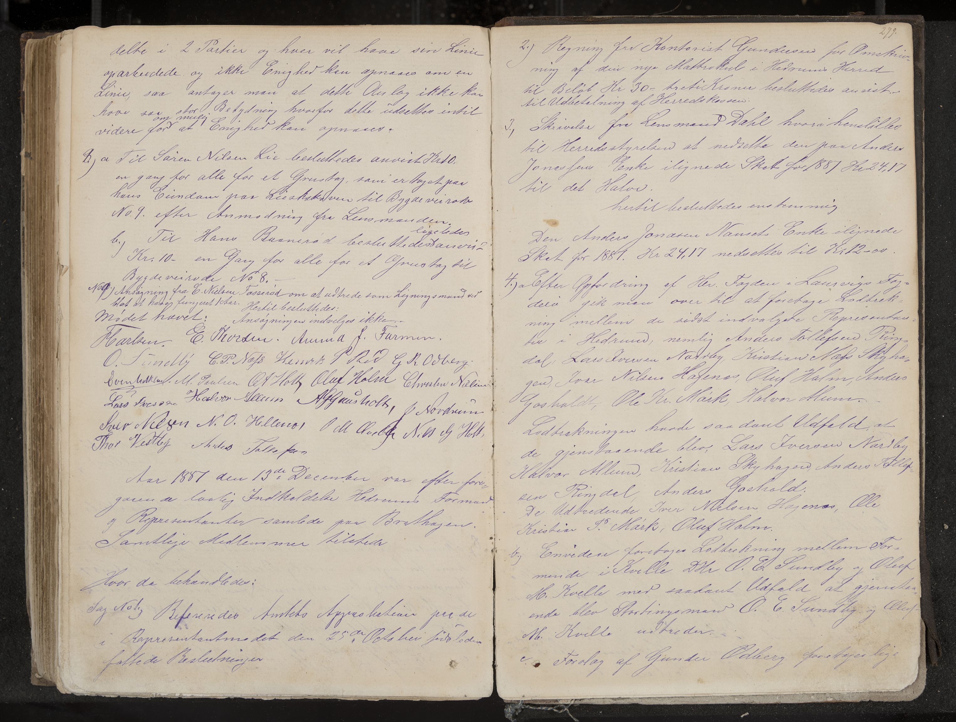 Hedrum formannskap og sentraladministrasjon, IKAK/0727021/A/Aa/L0003: Møtebok, 1867-1888, p. 279