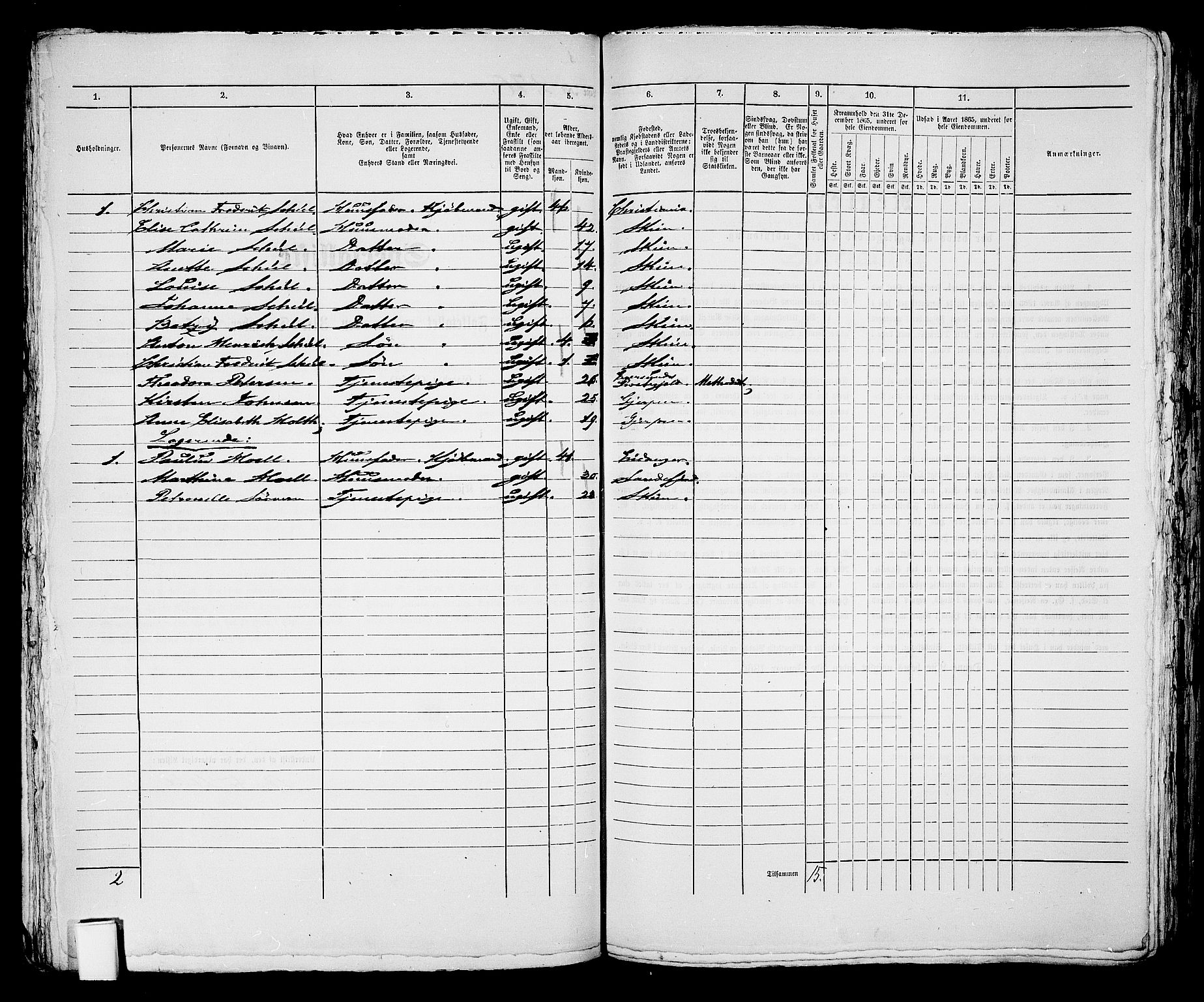 RA, 1865 census for Skien, 1865, p. 555