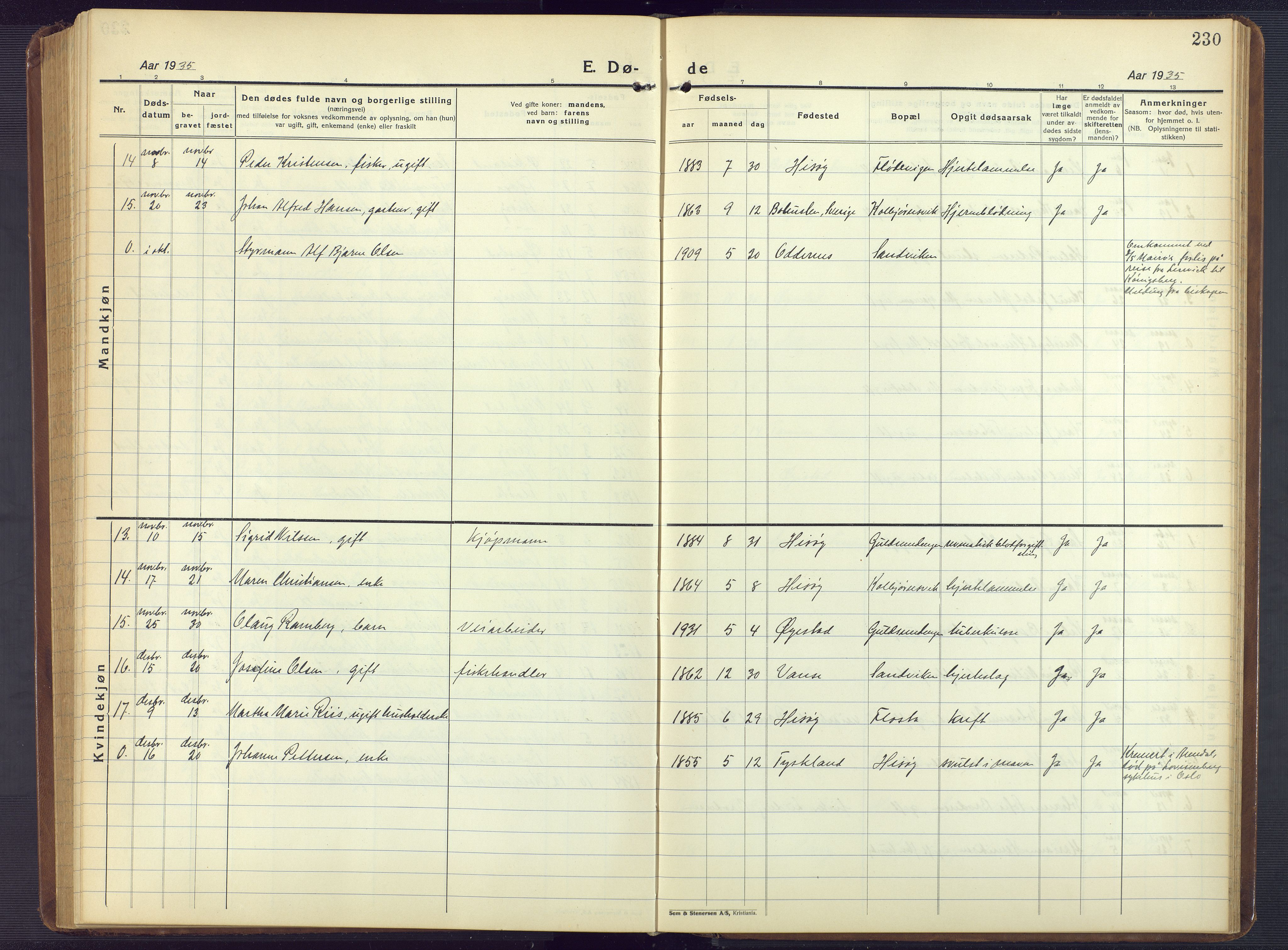 Hisøy sokneprestkontor, AV/SAK-1111-0020/F/Fb/L0005: Parish register (copy) no. B 5, 1924-1946, p. 230