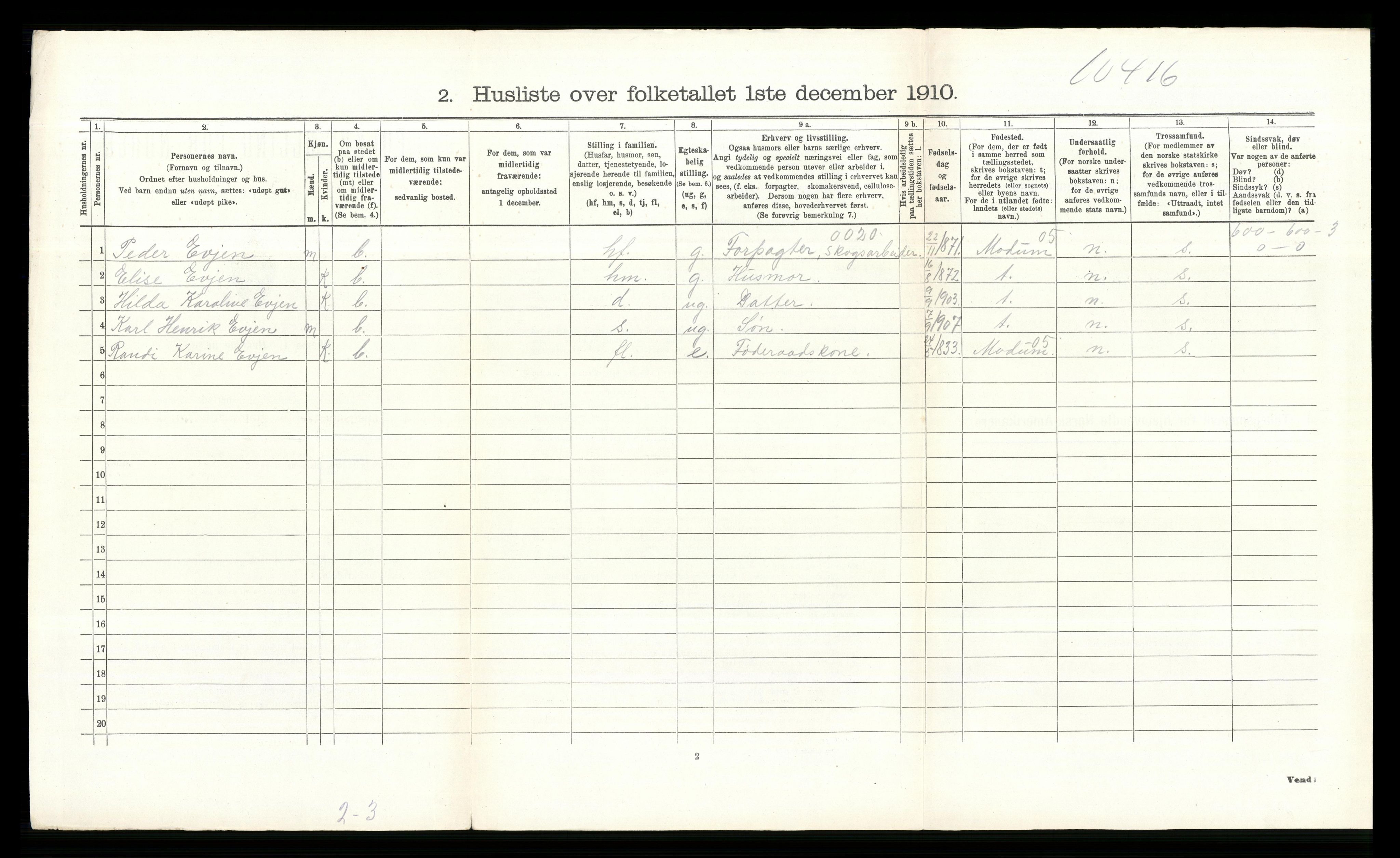 RA, 1910 census for Norderhov, 1910, p. 1569