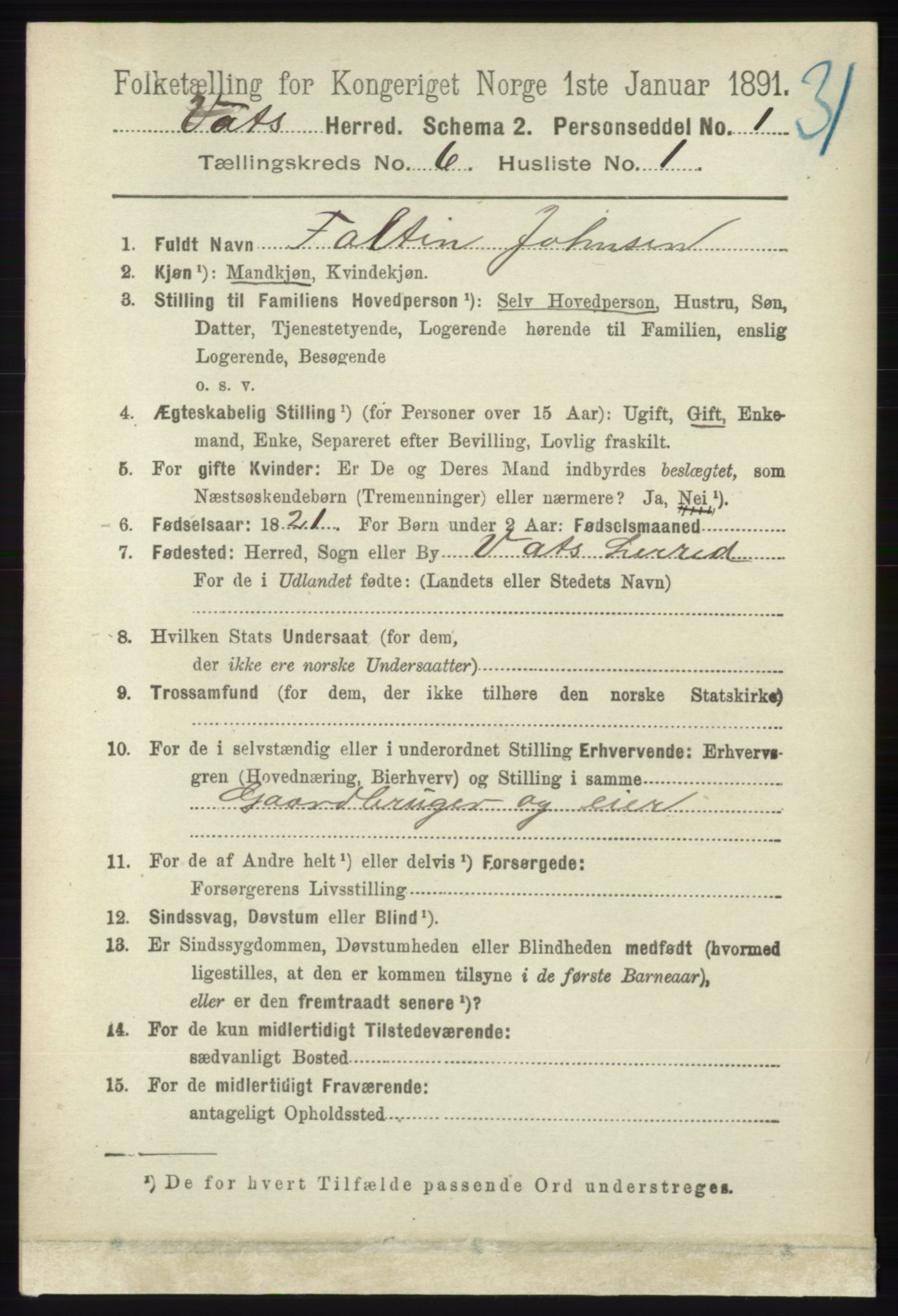 RA, 1891 census for 1155 Vats, 1891, p. 948