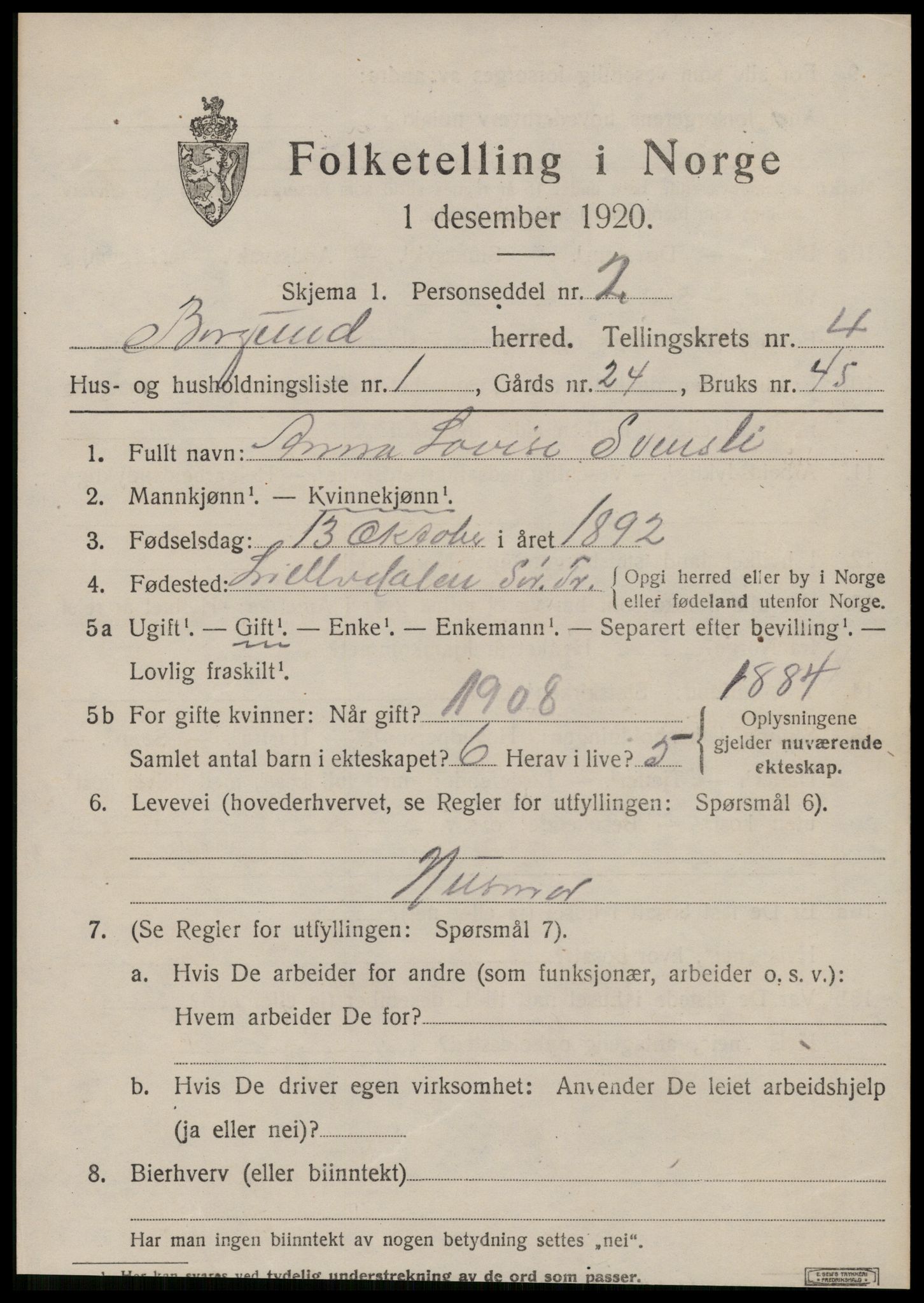 SAT, 1920 census for Borgund, 1920, p. 3862