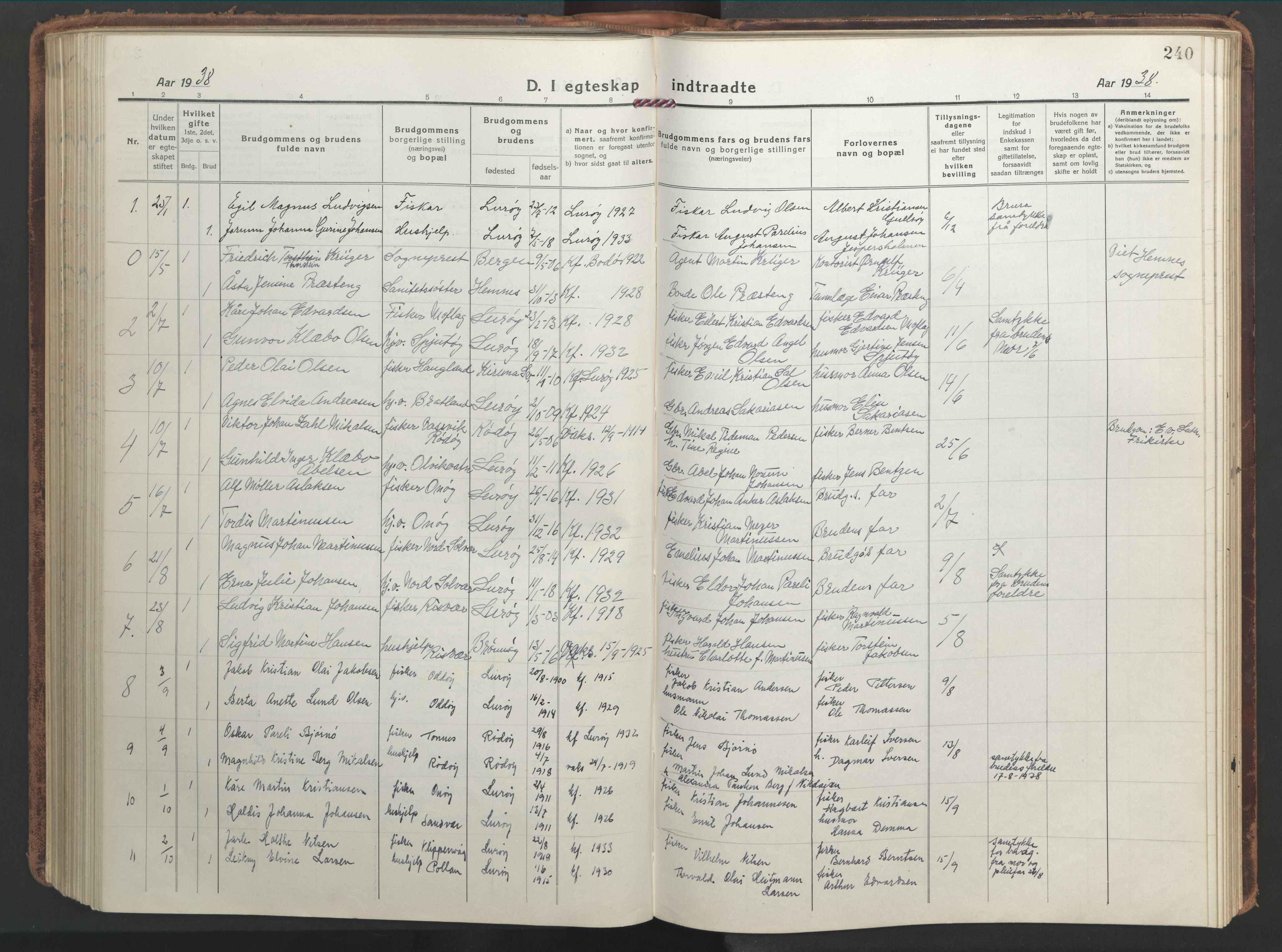 Ministerialprotokoller, klokkerbøker og fødselsregistre - Nordland, SAT/A-1459/839/L0574: Parish register (copy) no. 839C04, 1918-1950, p. 240