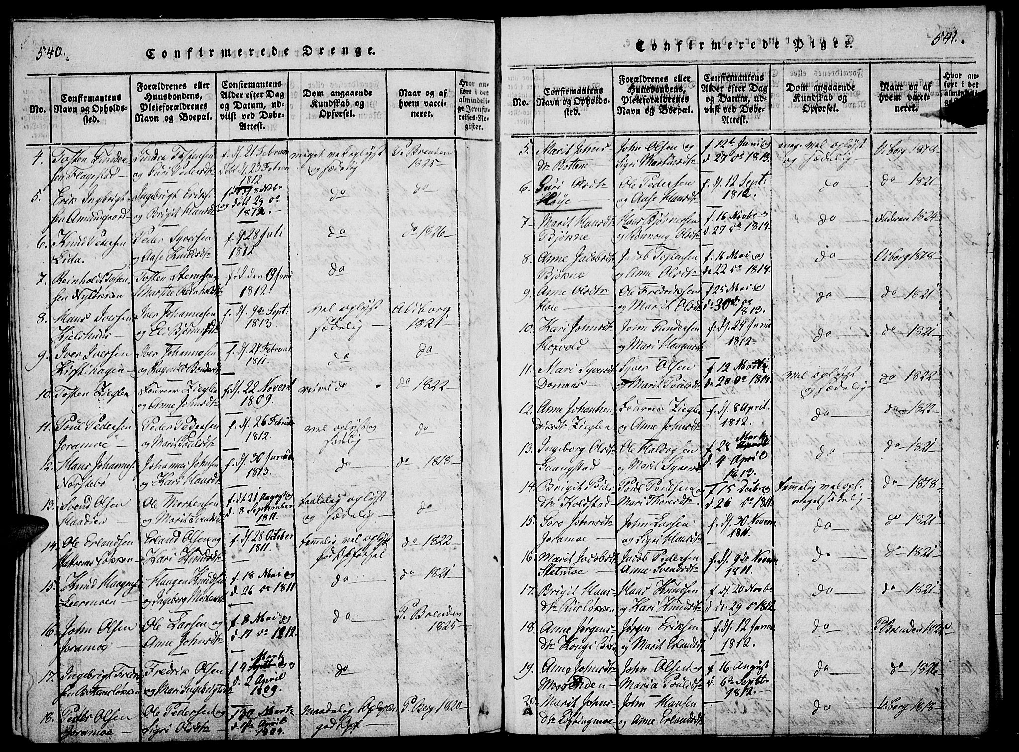 Lesja prestekontor, SAH/PREST-068/H/Ha/Haa/L0004: Parish register (official) no. 4, 1820-1829, p. 540-541