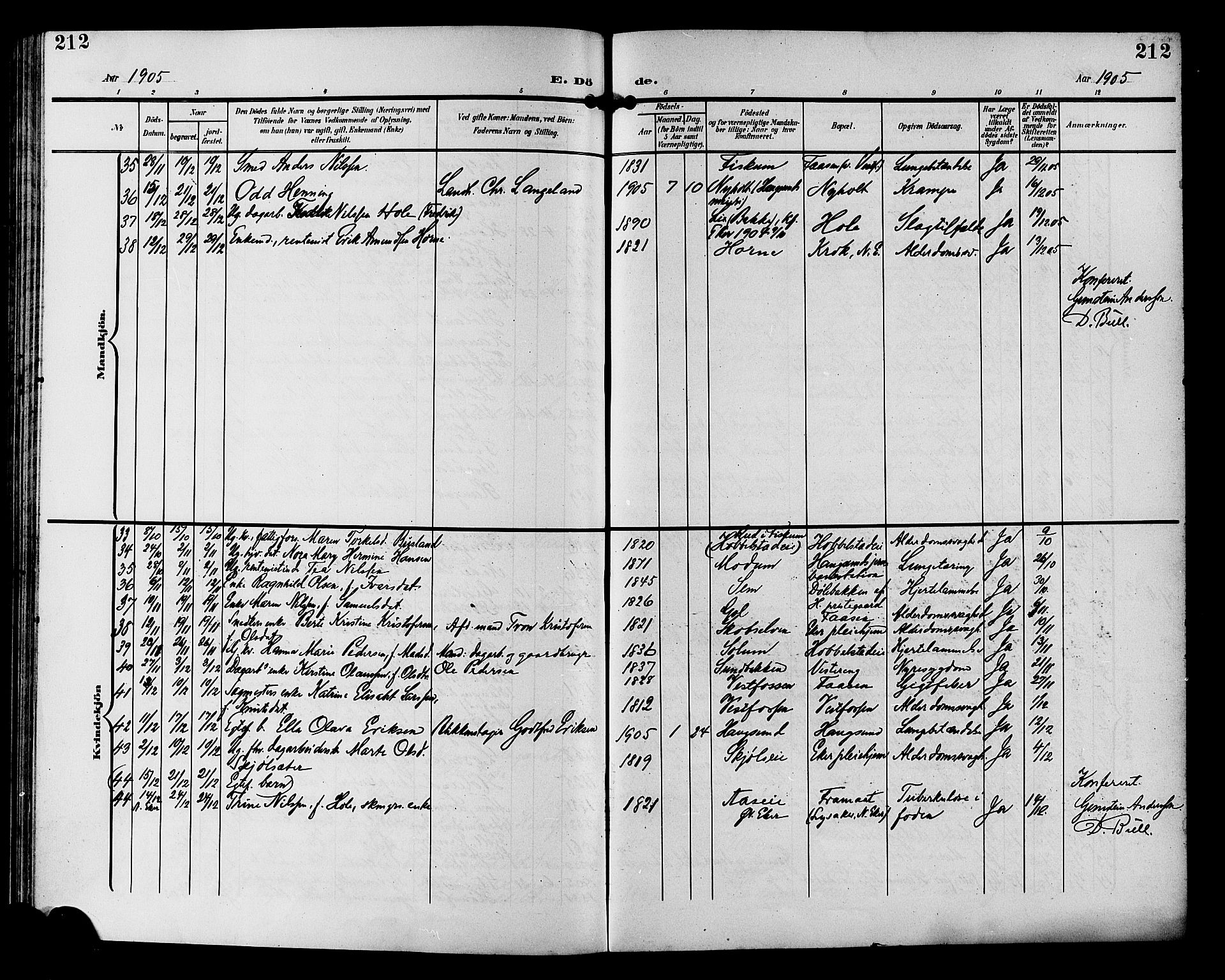 Eiker kirkebøker, AV/SAKO-A-4/G/Ga/L0008: Parish register (copy) no. I 8, 1903-1914, p. 212