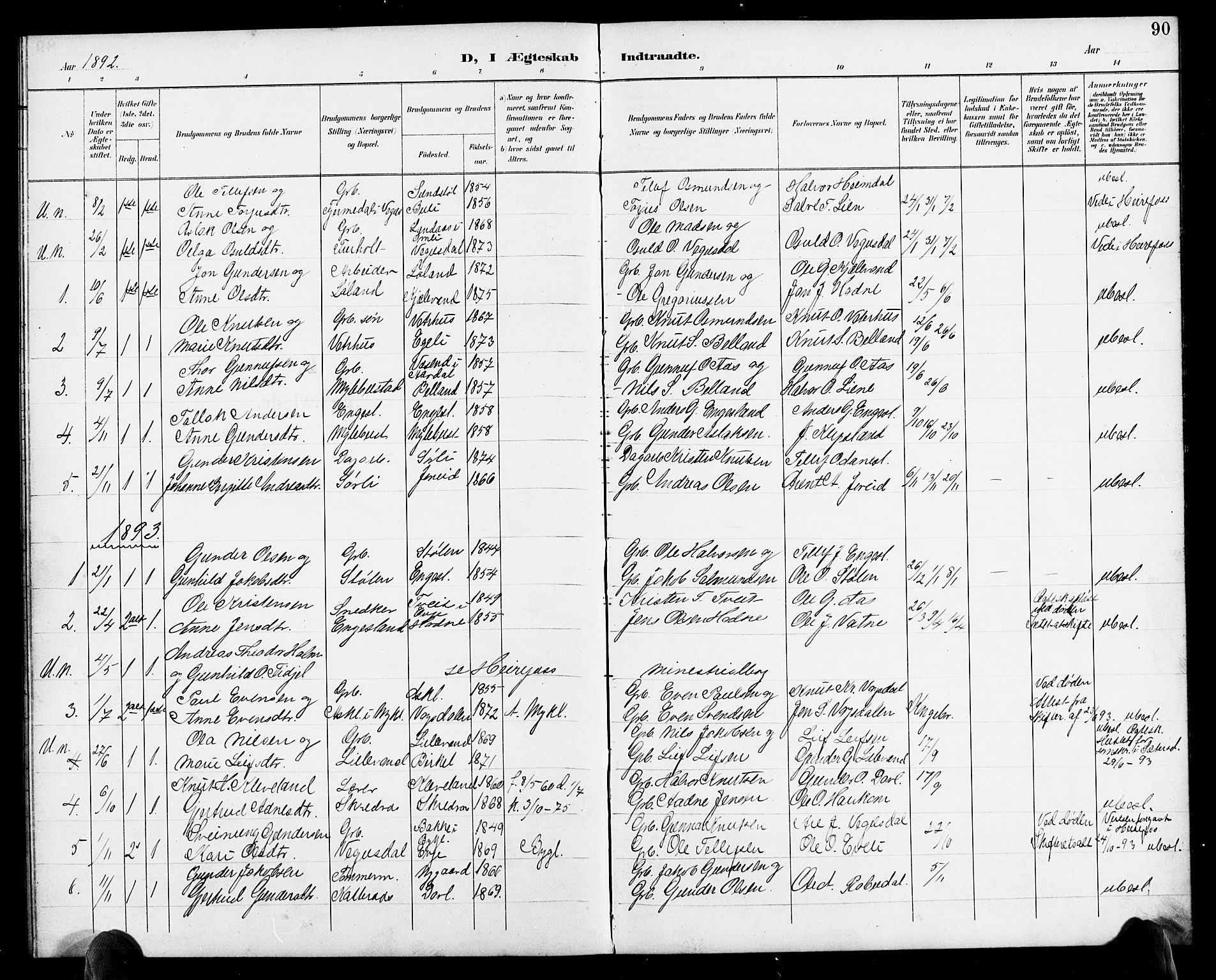 Herefoss sokneprestkontor, SAK/1111-0019/F/Fb/Fbb/L0003: Parish register (copy) no. B 3, 1892-1917, p. 90