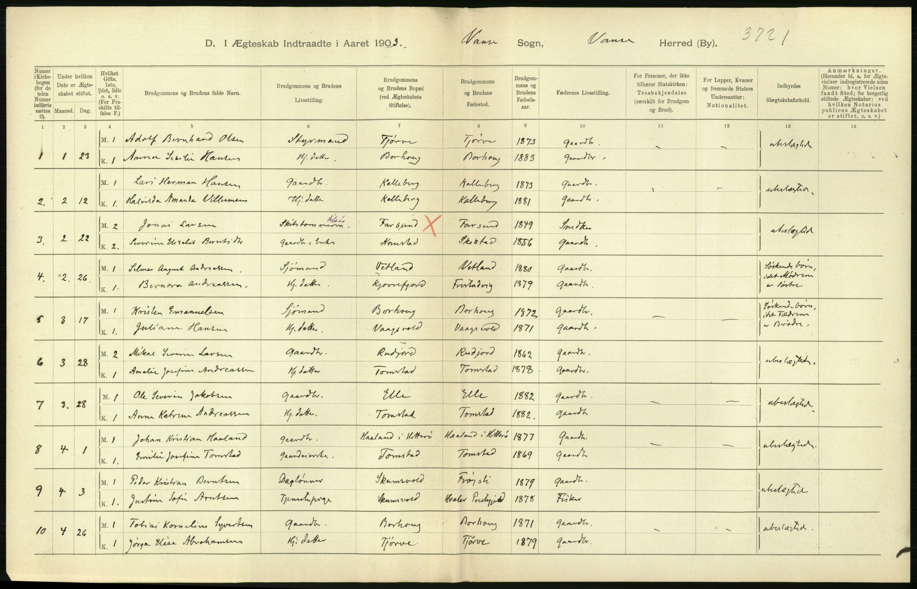 Statistisk sentralbyrå, Sosiodemografiske emner, Befolkning, AV/RA-S-2228/D/Df/Dfa/Dfaa/L0011: Lister og Mandal amt: Fødte, gifte, døde, 1903, p. 288