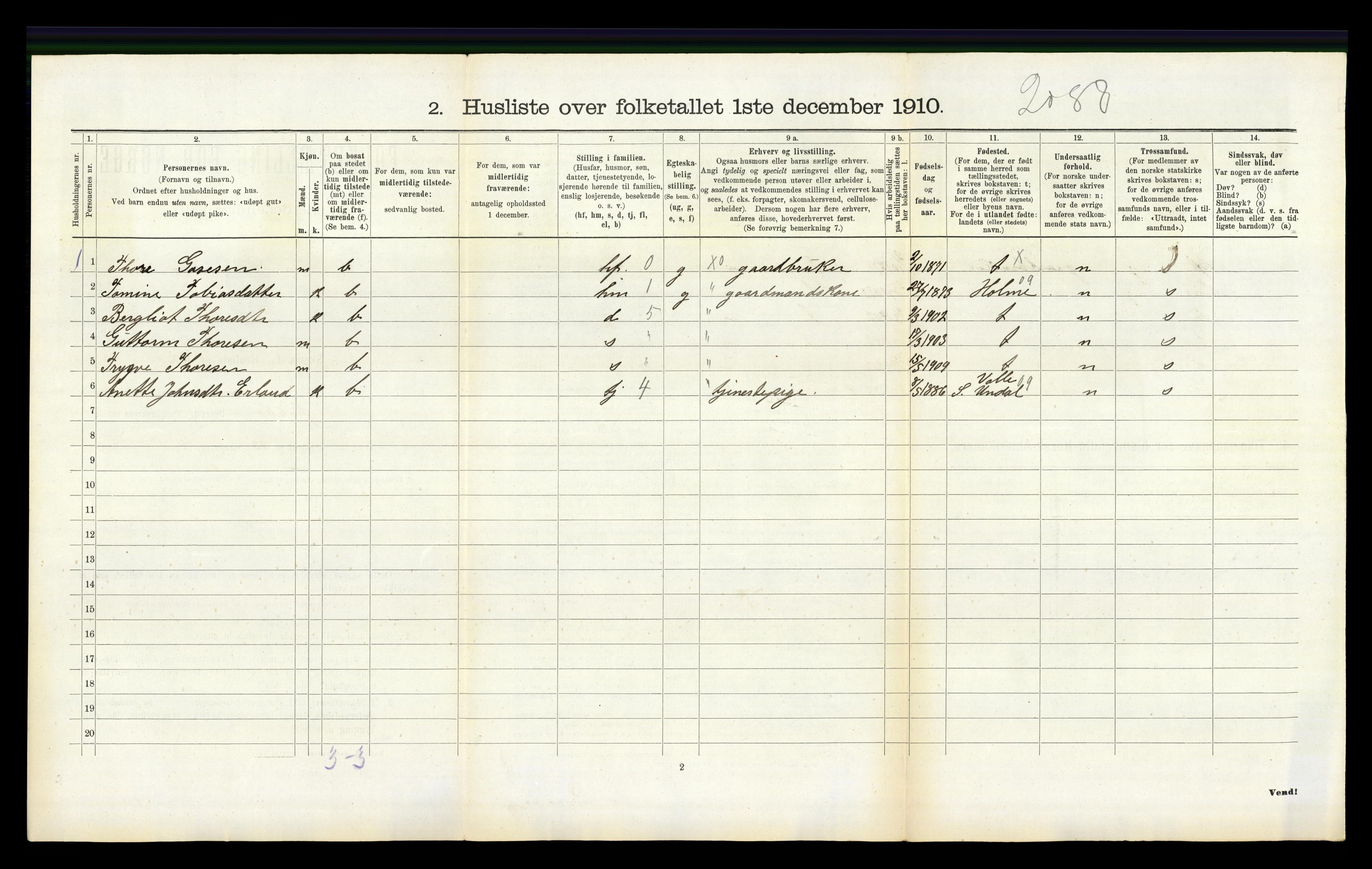 RA, 1910 census for Øyslebø, 1910, p. 239