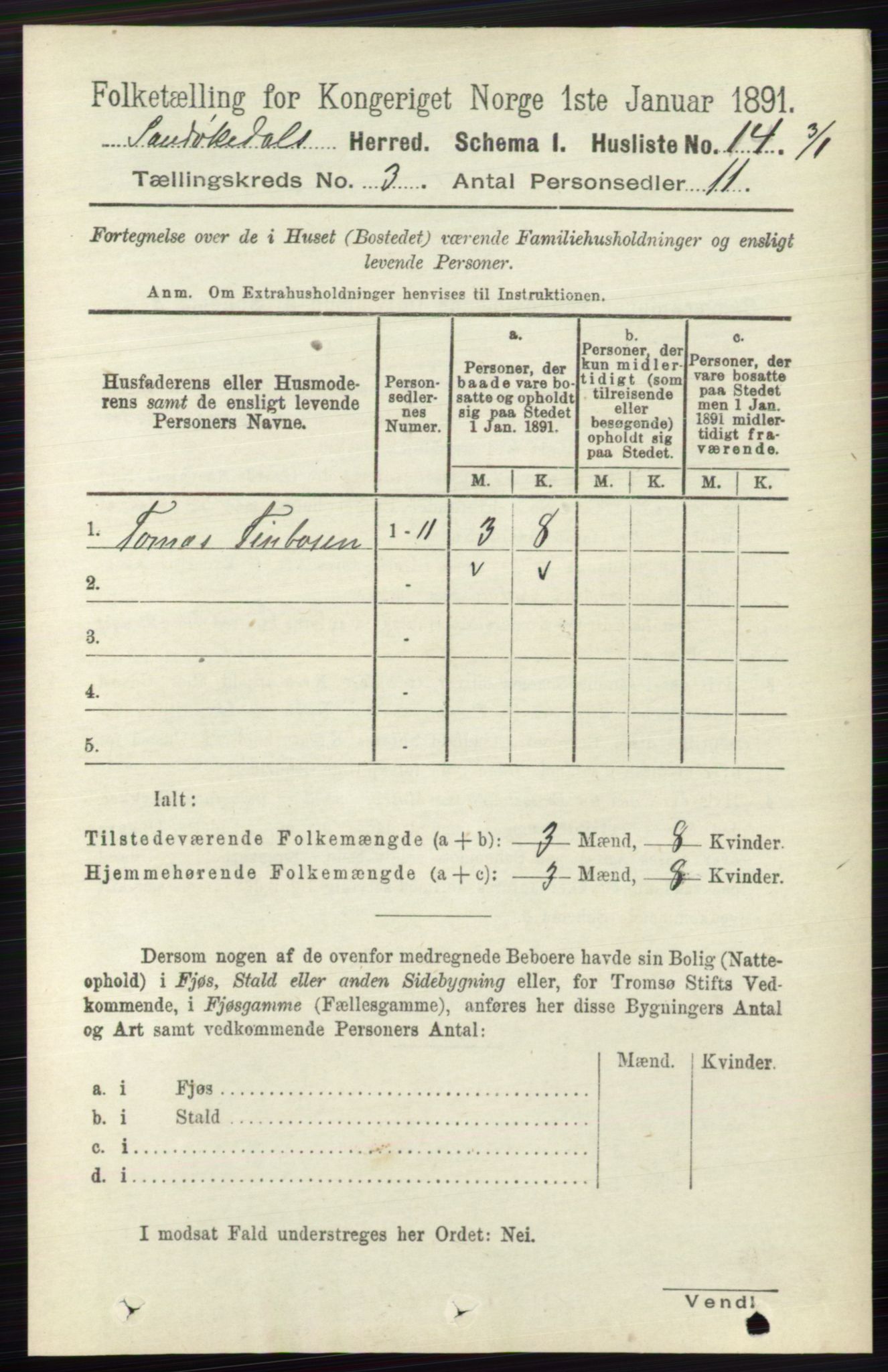 RA, 1891 census for 0816 Sannidal, 1891, p. 753