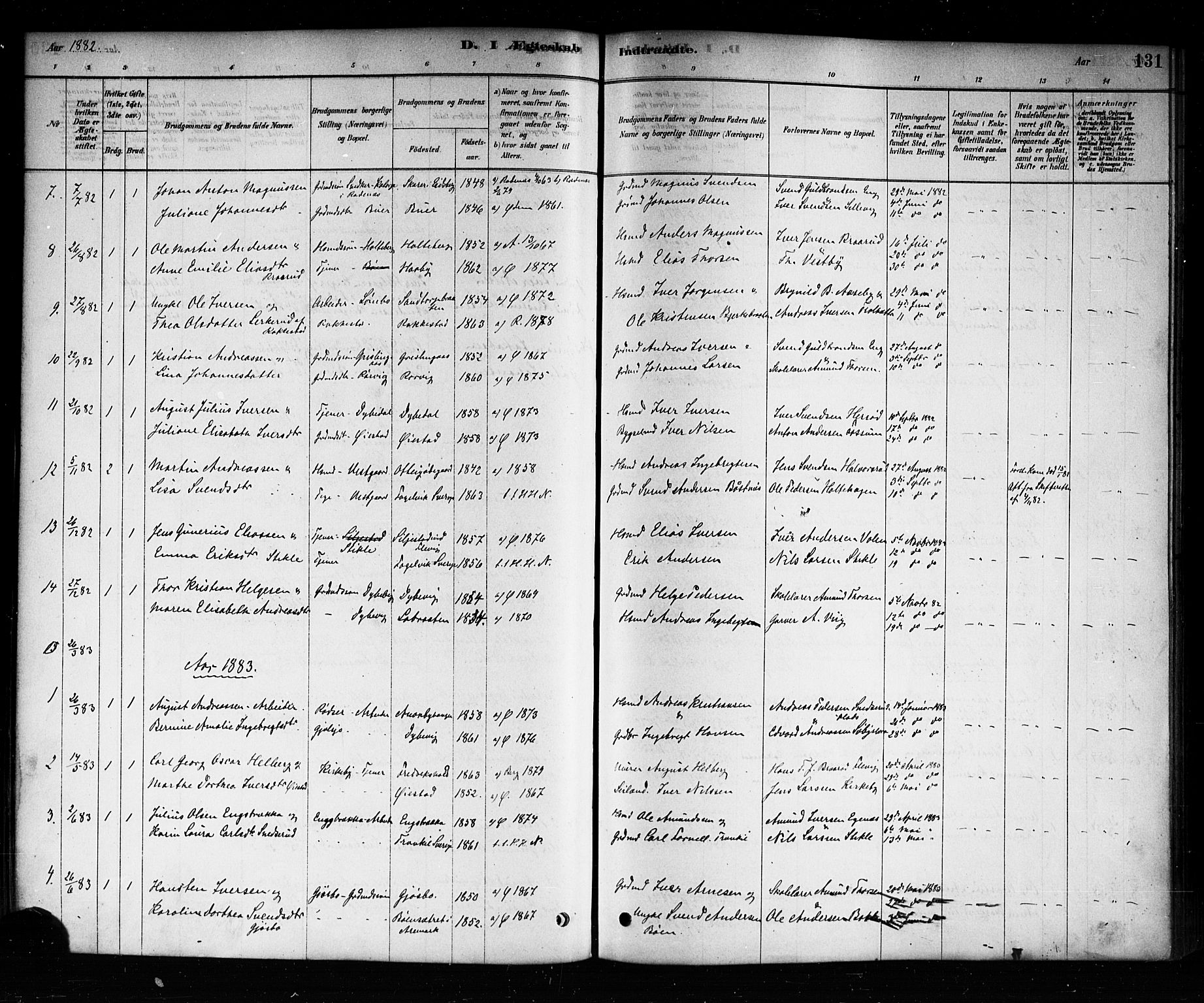 Aremark prestekontor Kirkebøker, SAO/A-10899/F/Fb/L0004: Parish register (official) no. II 4, 1878-1895, p. 131