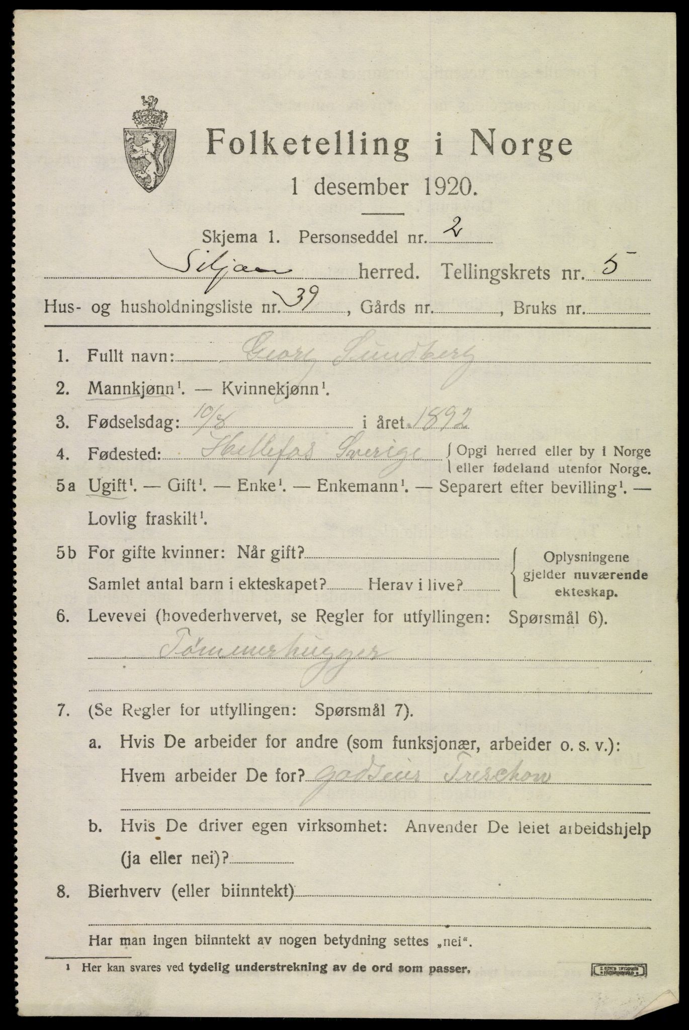 SAKO, 1920 census for Siljan, 1920, p. 2869