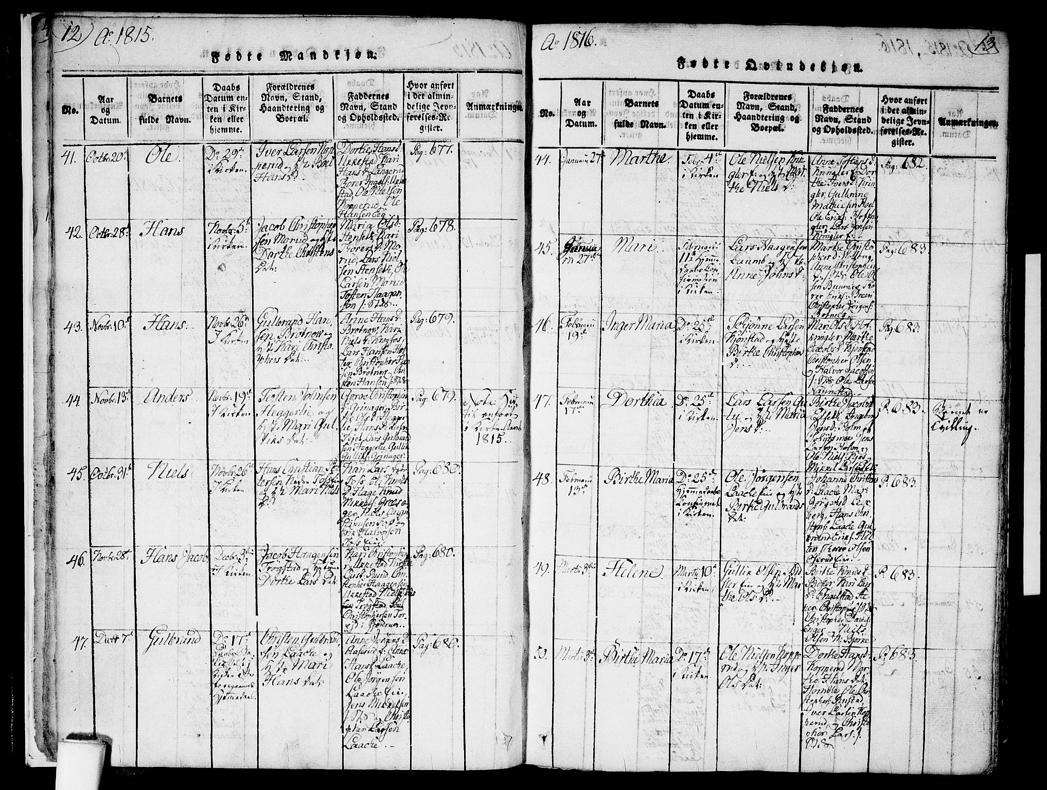 Nannestad prestekontor Kirkebøker, AV/SAO-A-10414a/F/Fa/L0009: Parish register (official) no. I 9, 1815-1840, p. 12-13