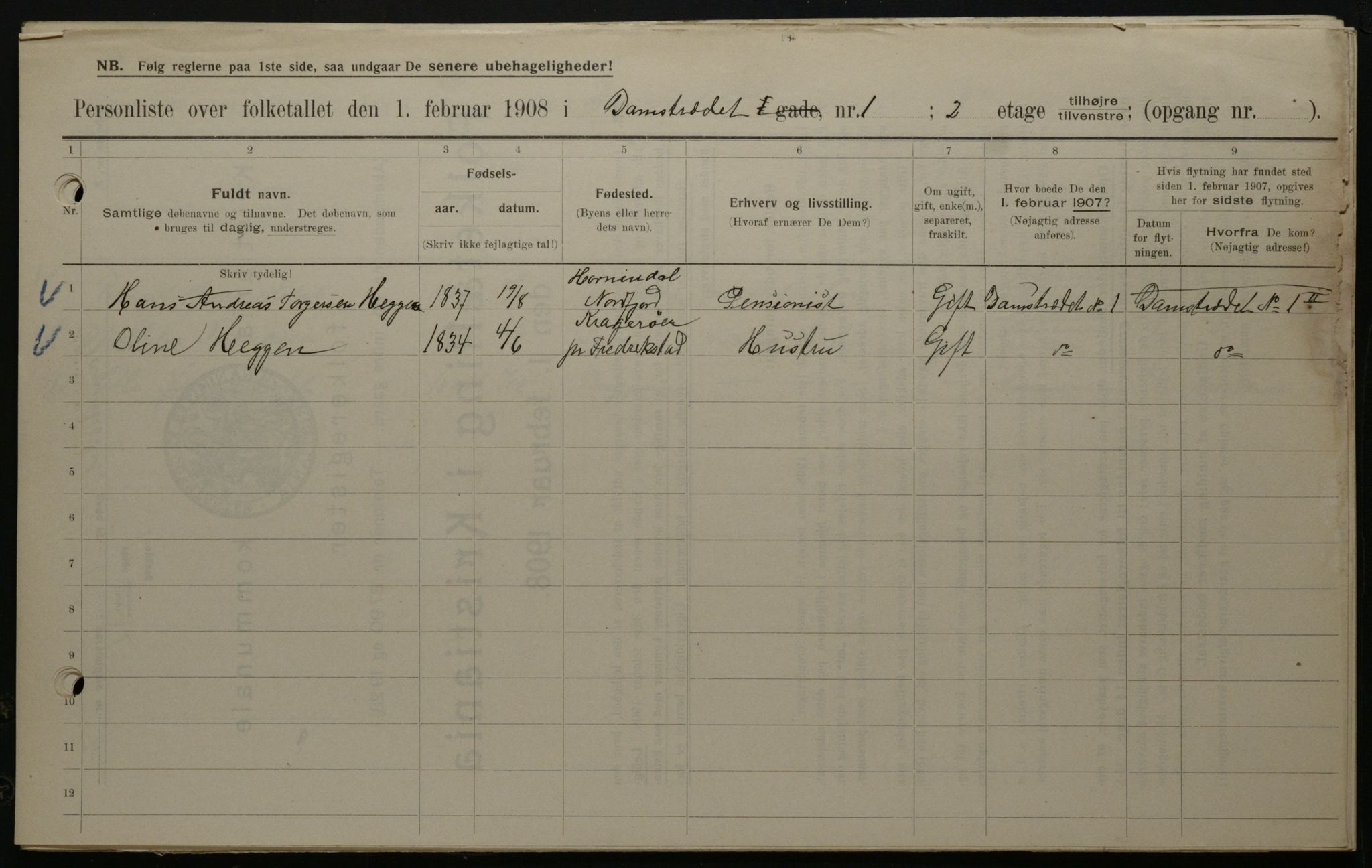 OBA, Municipal Census 1908 for Kristiania, 1908, p. 13445